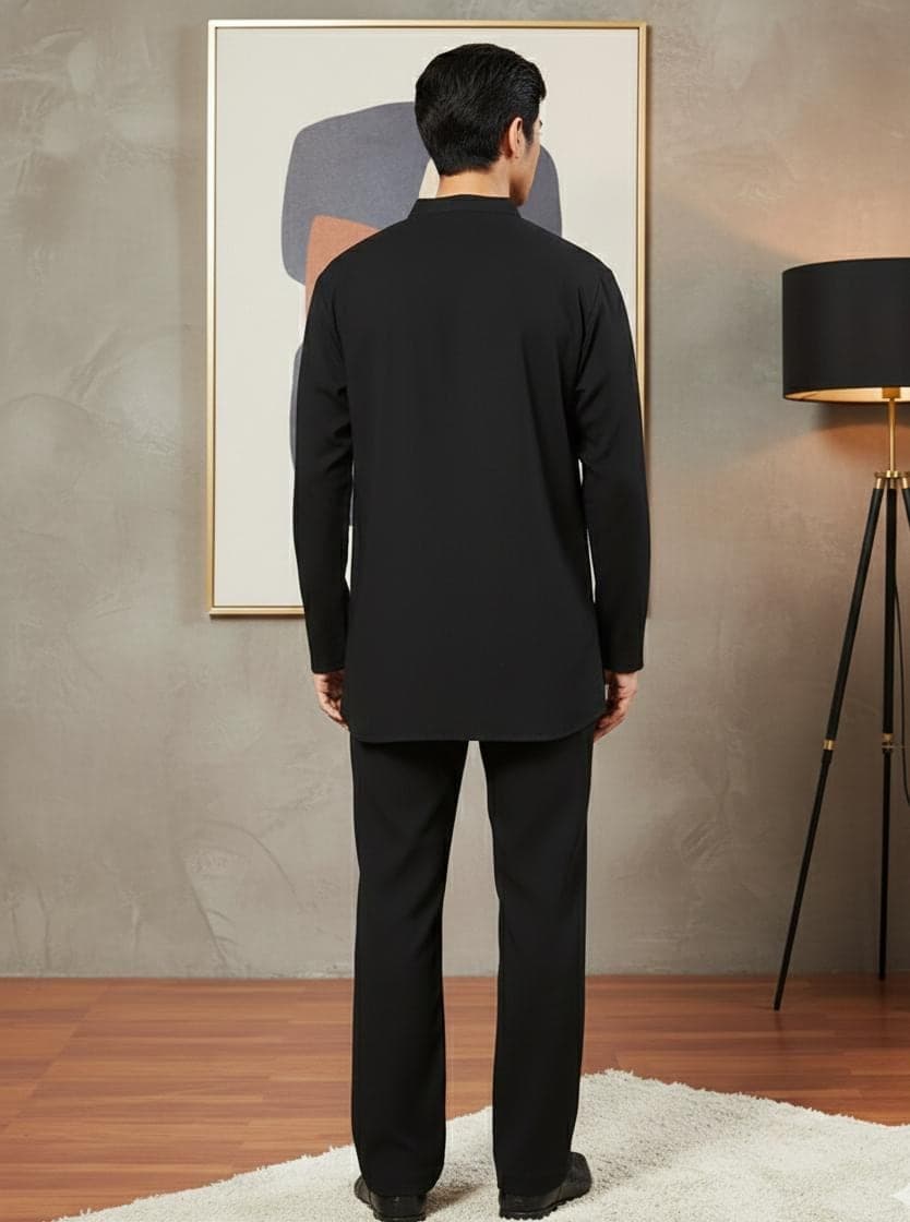 Men's Black Kurta Pajama Set | Minimalist Festive Outfit - image 5