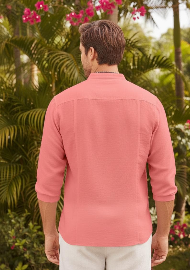 Men's Peach Pink Cotton Kurta Shirt | Lightweight Summer Ethnic Top - image 4
