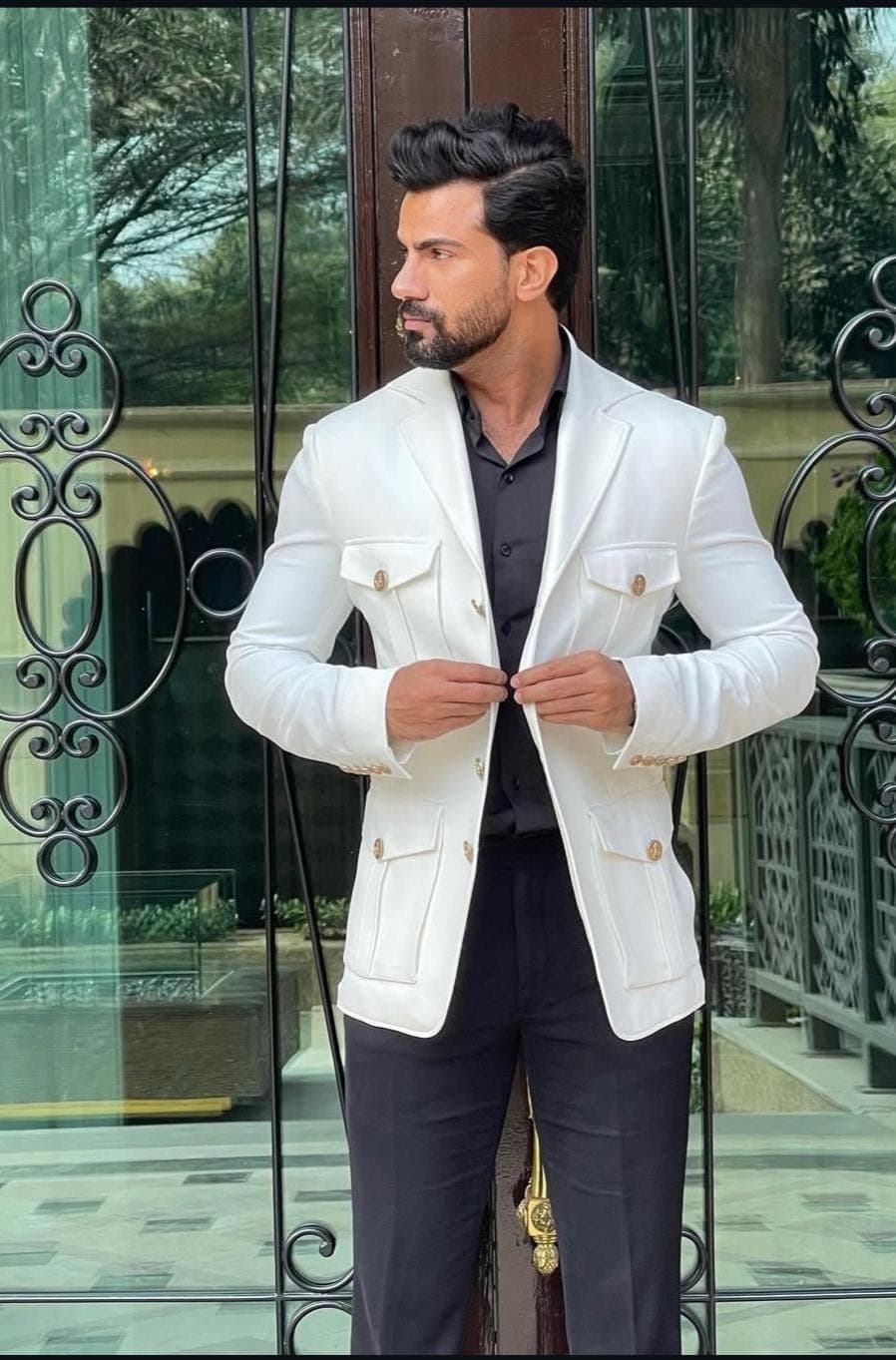 Men’s White Tailored Blazer Jacket | Premium Fabric Safari Style Coat | Designer Formal & Party Wear for Men. - image 4