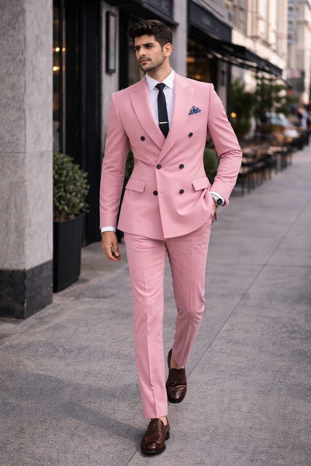Men's Pink Double-Breasted Slim Fit Suit | Formal Wedding Party Wear (Custom Size) - image 4