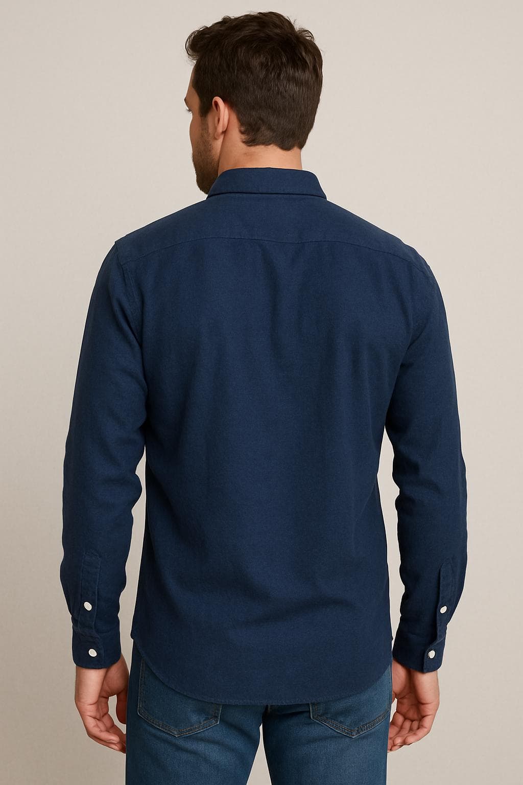 Men's Navy Blue Cotton Button-Up Shirt: Classic Long Sleeve - image 4