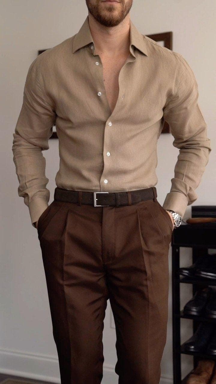 Men's Linen Blend Shirt & Formal Trousers | Slim Fit Office Outfit - image 3