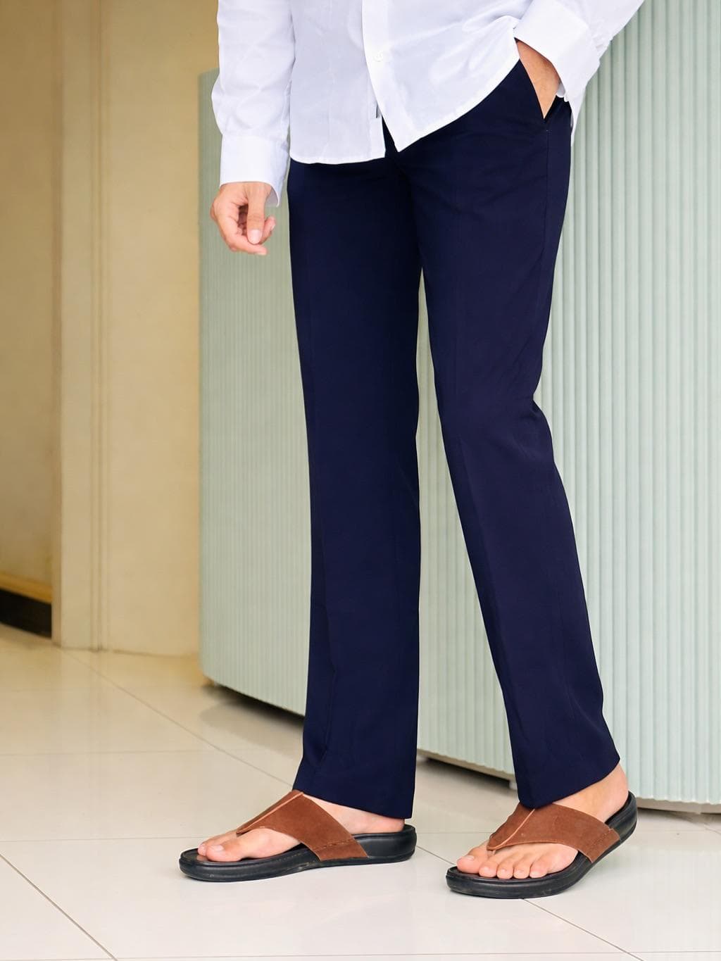 Men's White Straight Fit Trousers | Minimal Style Casual Pants - image 4