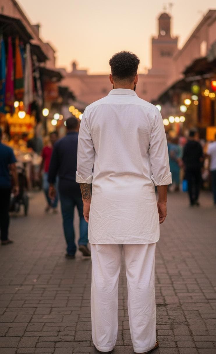 Men's White Cotton Kurta Pajama Set | Pathani Style Ethnic Wear - image 4