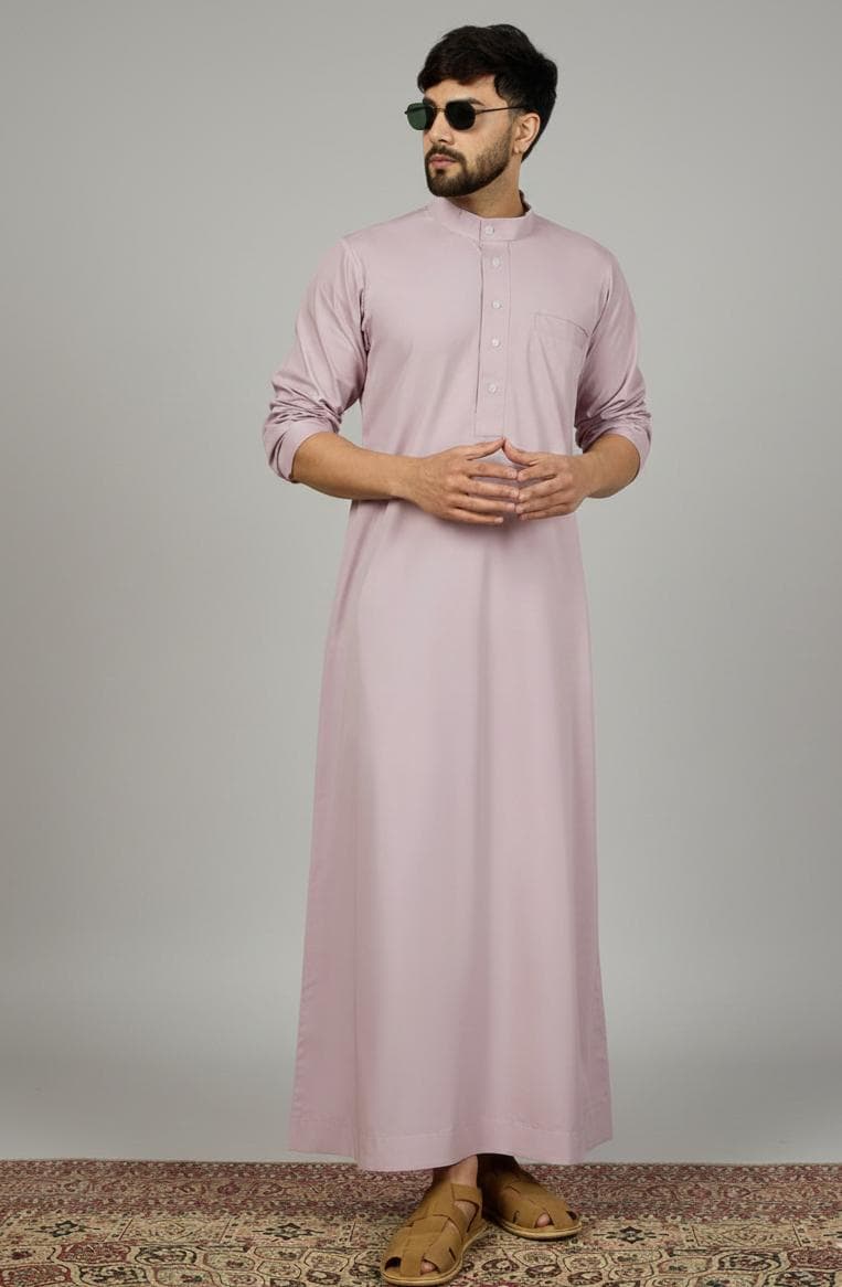 Men's Light Pink Thobe Jubba | Arabic Style Long Kurta, Eid Kaftan for men's