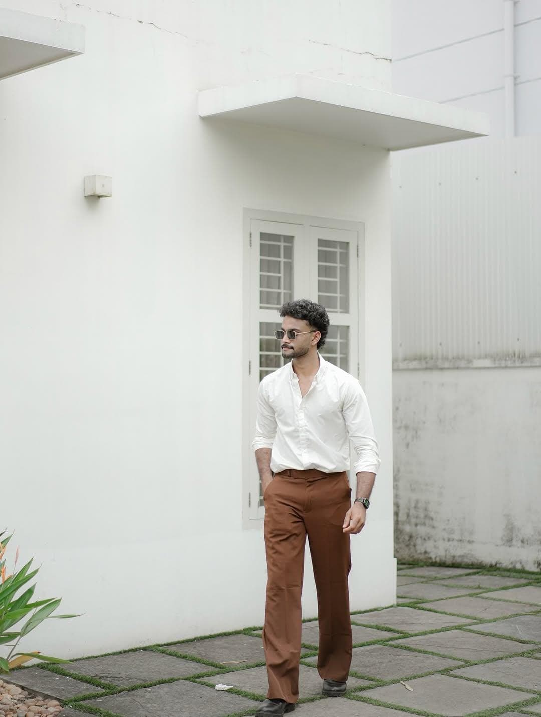 Men's White Cotton Shirt with Brown Trousers | Smart Casual Office Outfit - image 4