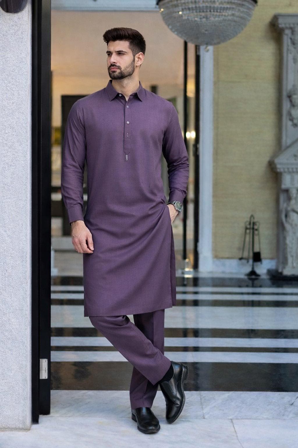 Plum Purple Kurta Pajama Set: Giza Cotton, South Asian Wedding Outfit