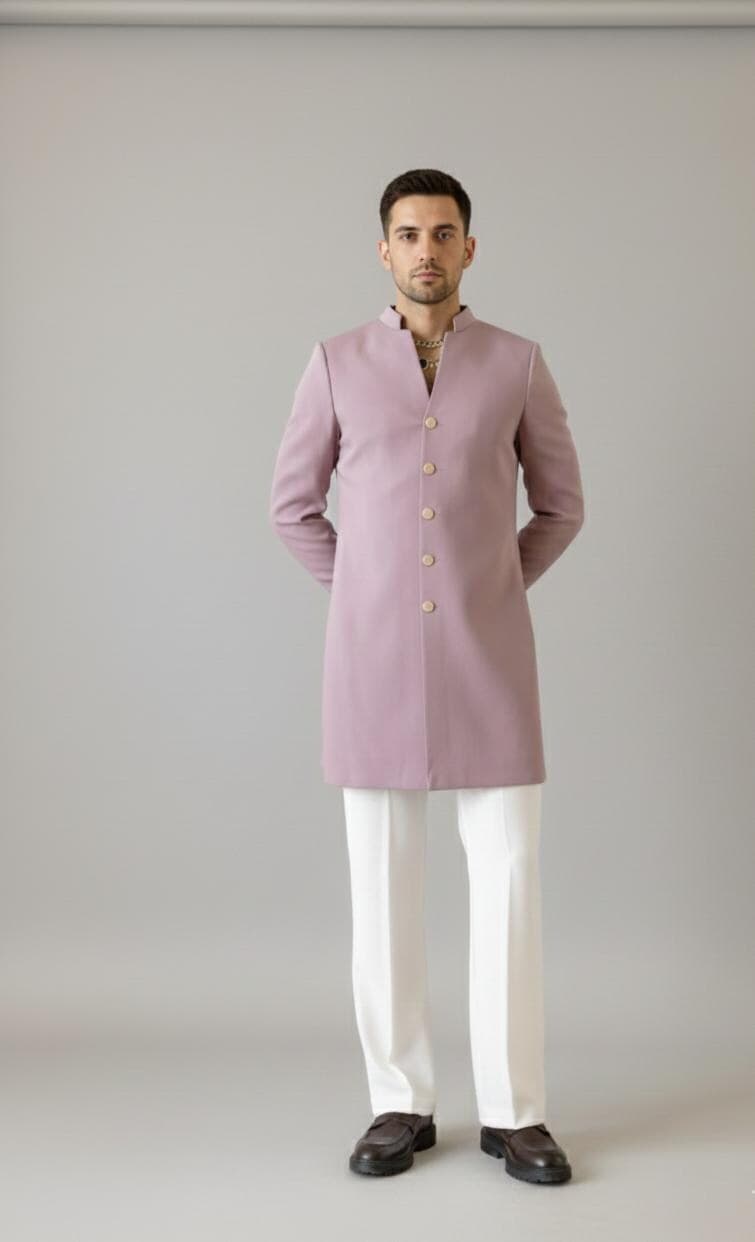 Men's Mauve Pink Nehru Jacket | Wedding Sherwani Style Coat
