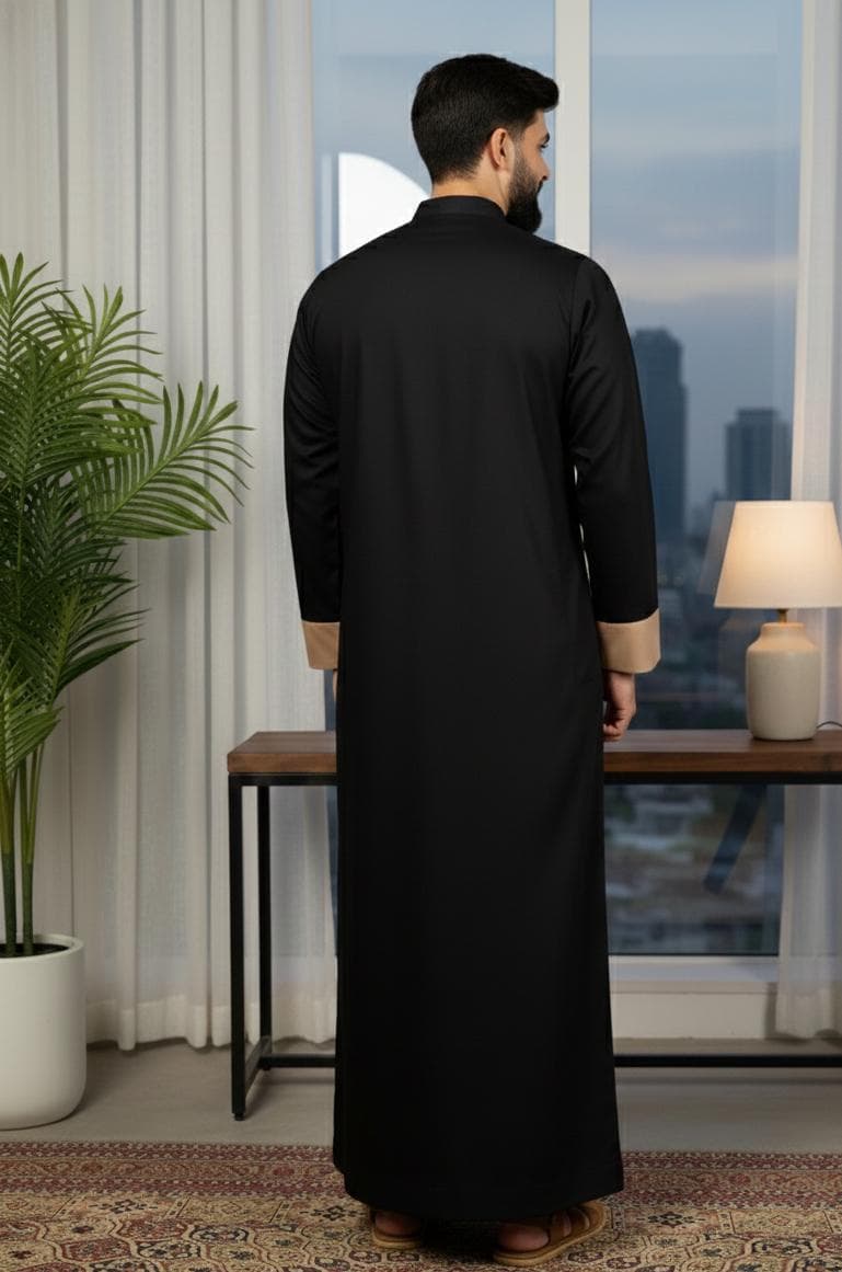Men's Black Thobe | Islamic Jubba, Ramadan Eid Wear - image 4