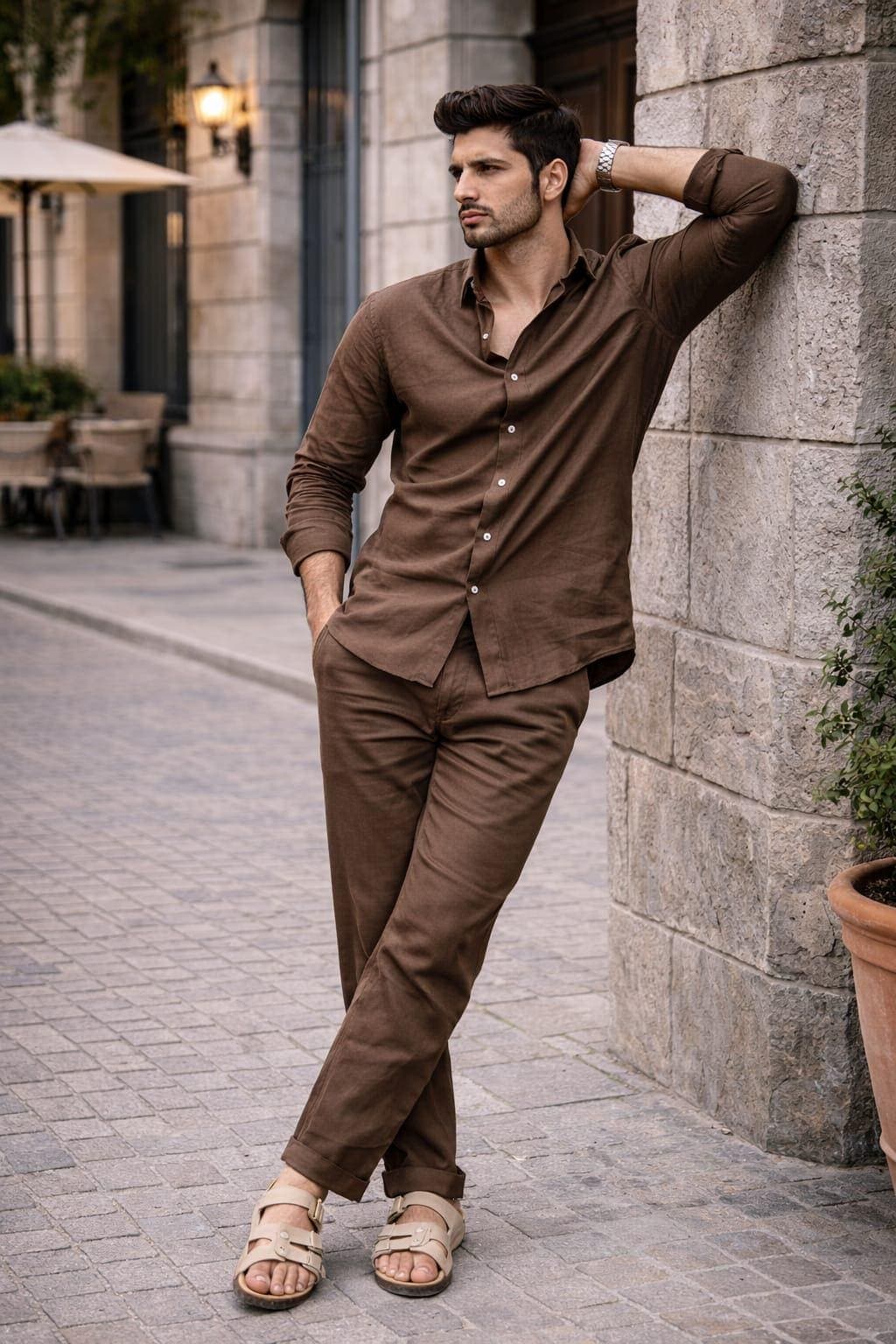 Men's Brown Linen Cotton Co-ord Set | Relaxed Fit Summer Vacation Outfit - image 3