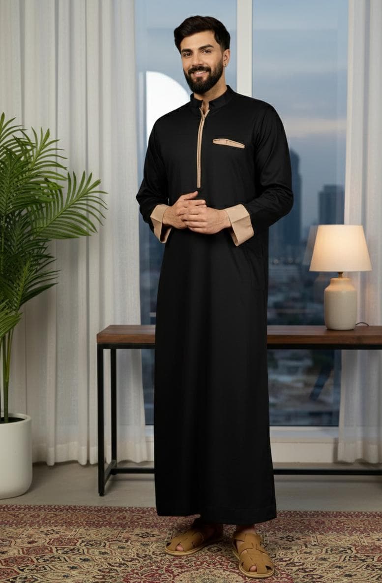 Men's Black Thobe | Islamic Jubba, Ramadan Eid Wear