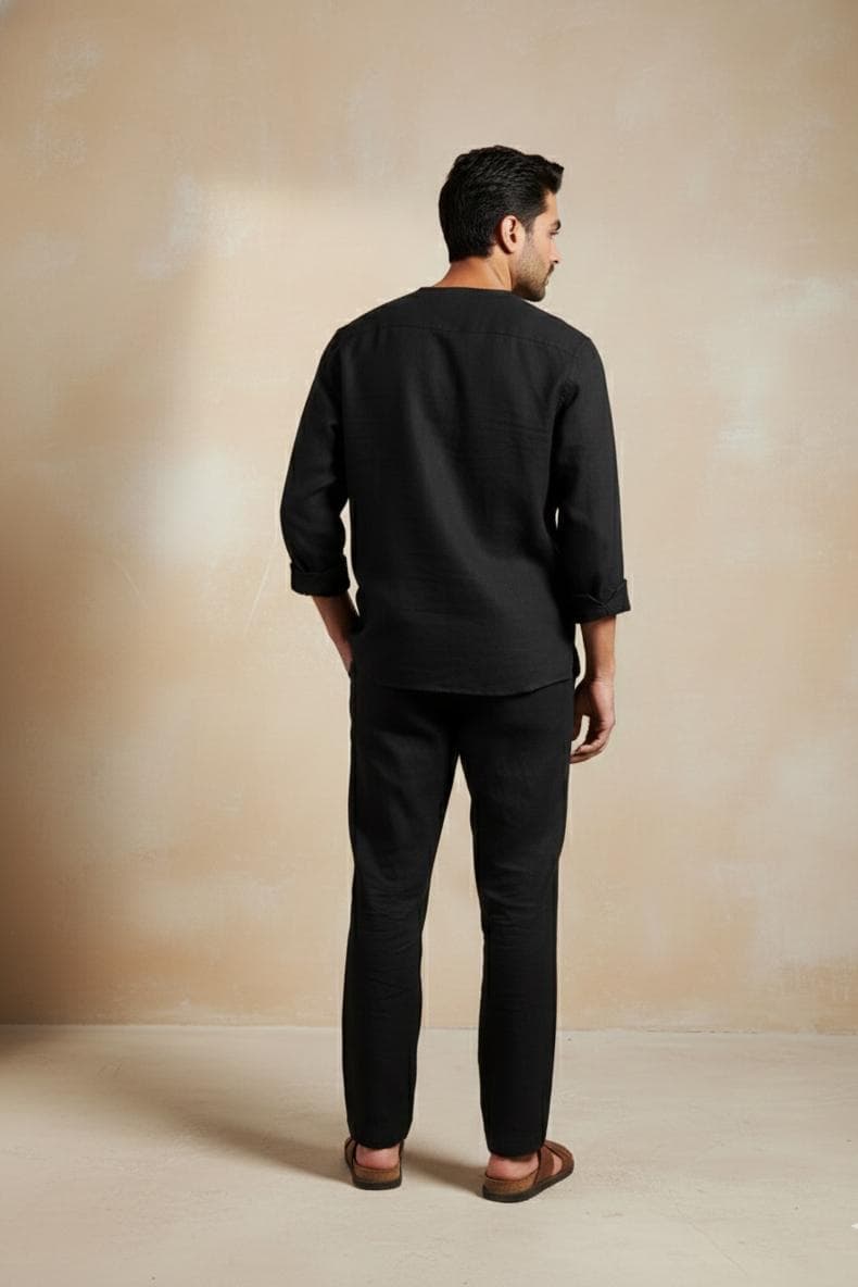 Men's Black Cotton Kurta and Trouser Set | Ethnic Co-ord - image 4