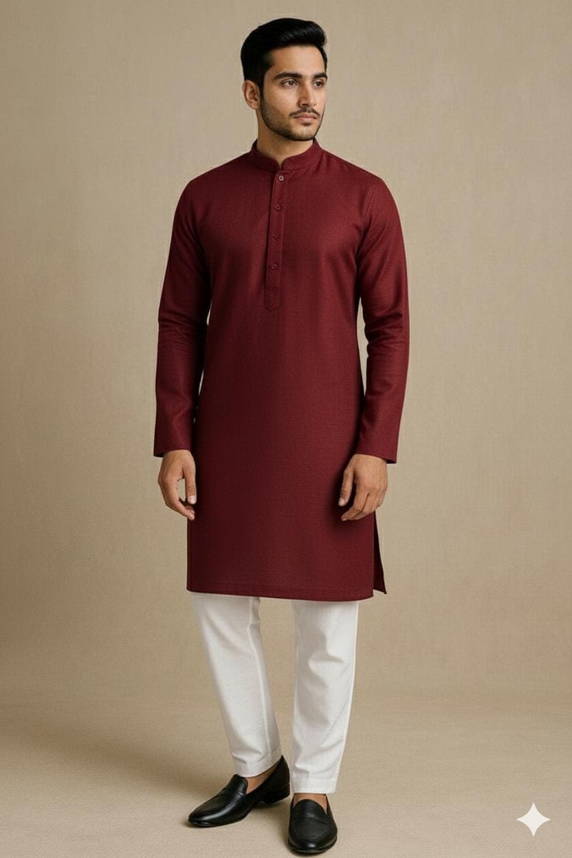 Men's Navy Blue Kurta Pajama Set: Cotton Linen Blend Indian Ethnic Wear - image 4