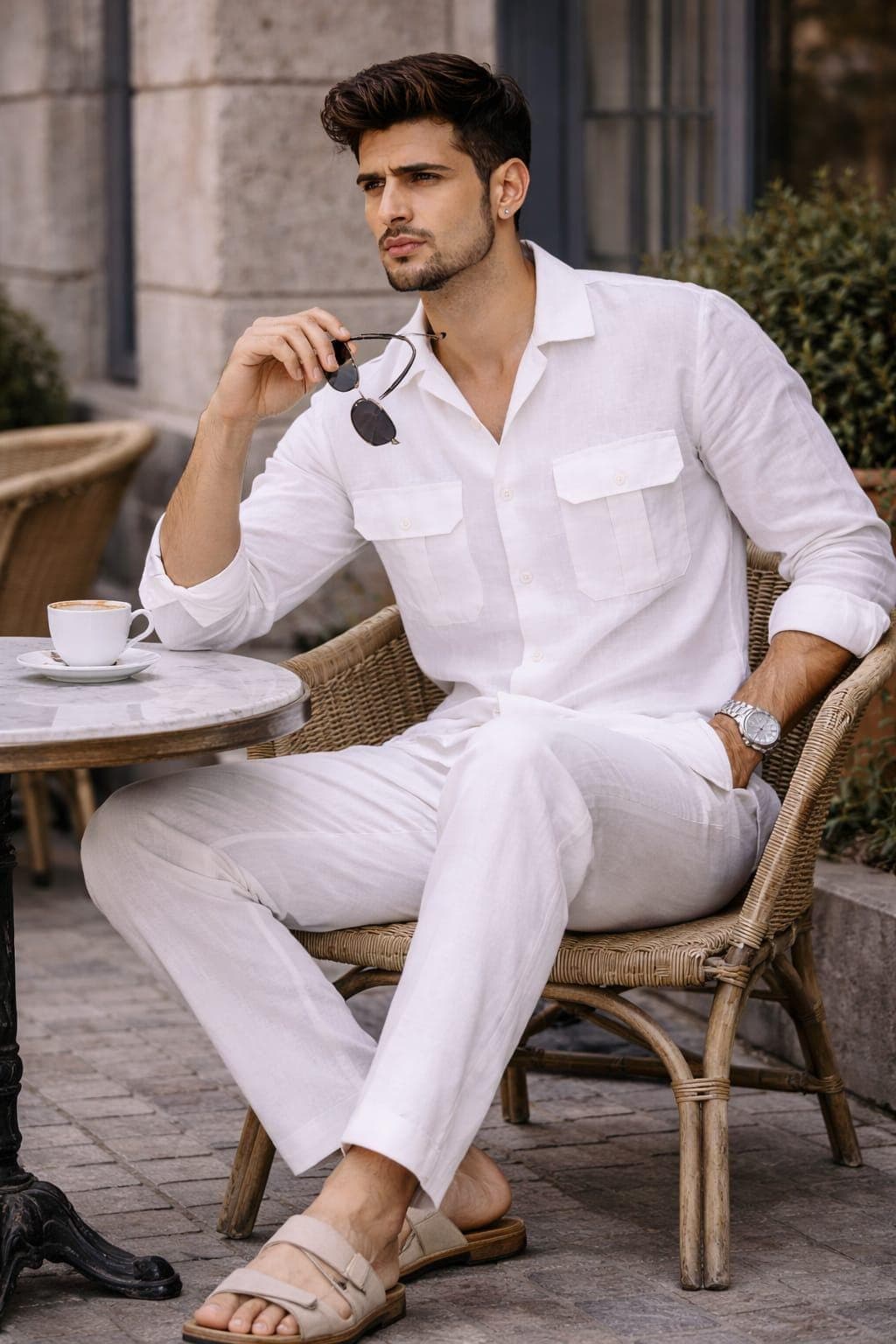 Men's White Linen Shirt and Trouser Set | Summer Beach Resort Co-Ord Outfit - image 3
