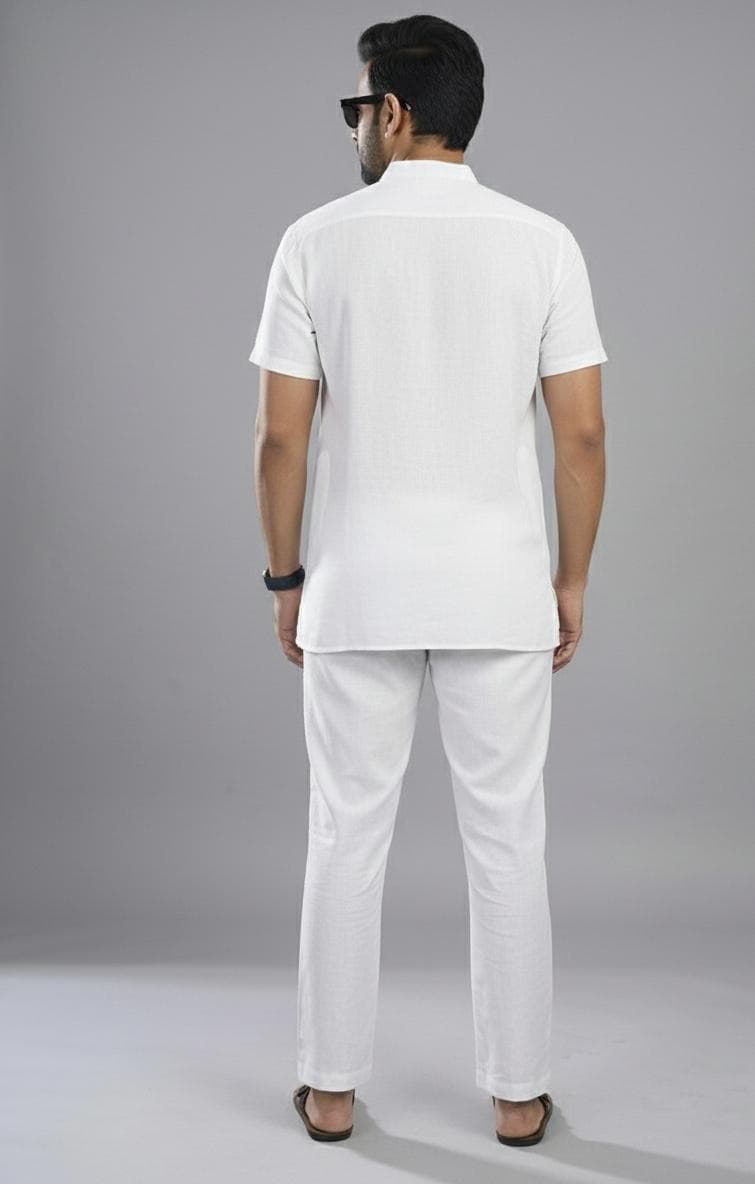 Men's White Cotton Kurta Set | Casual Ethnic Co-ord - image 4