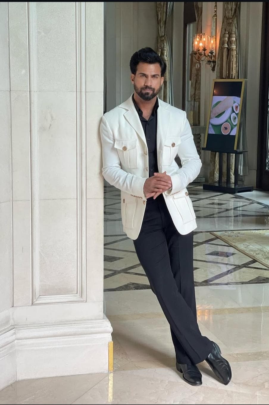 Men’s White Tailored Blazer Jacket | Premium Fabric Safari Style Coat | Designer Formal & Party Wear for Men. - image 3