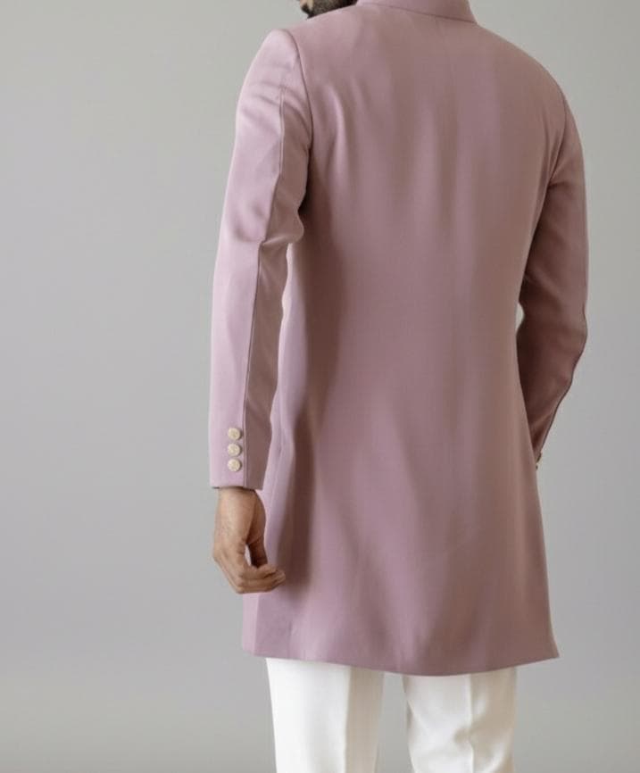 Men's Mauve Pink Nehru Jacket | Wedding Sherwani Style Coat - image 4