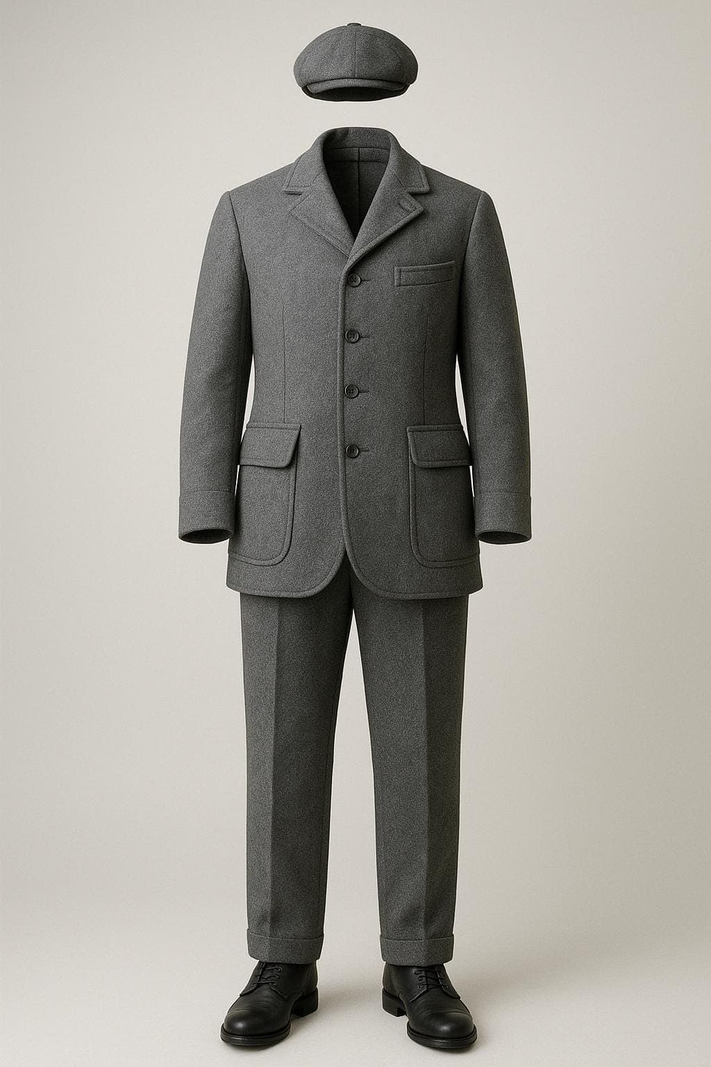 Men's Vintage 2-Piece Wool Suit: Charcoal Gray Blazer & Trousers