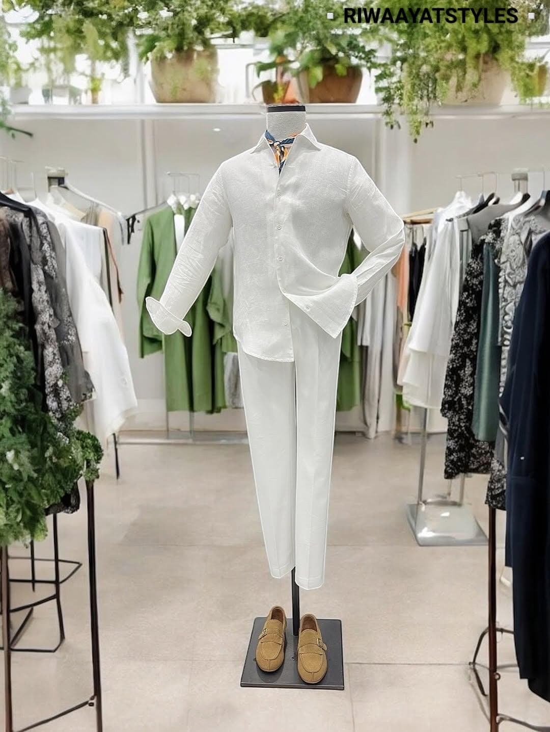 Men's White Linen-Cotton Shirt & Trouser Set | Summer Tailored Outfit