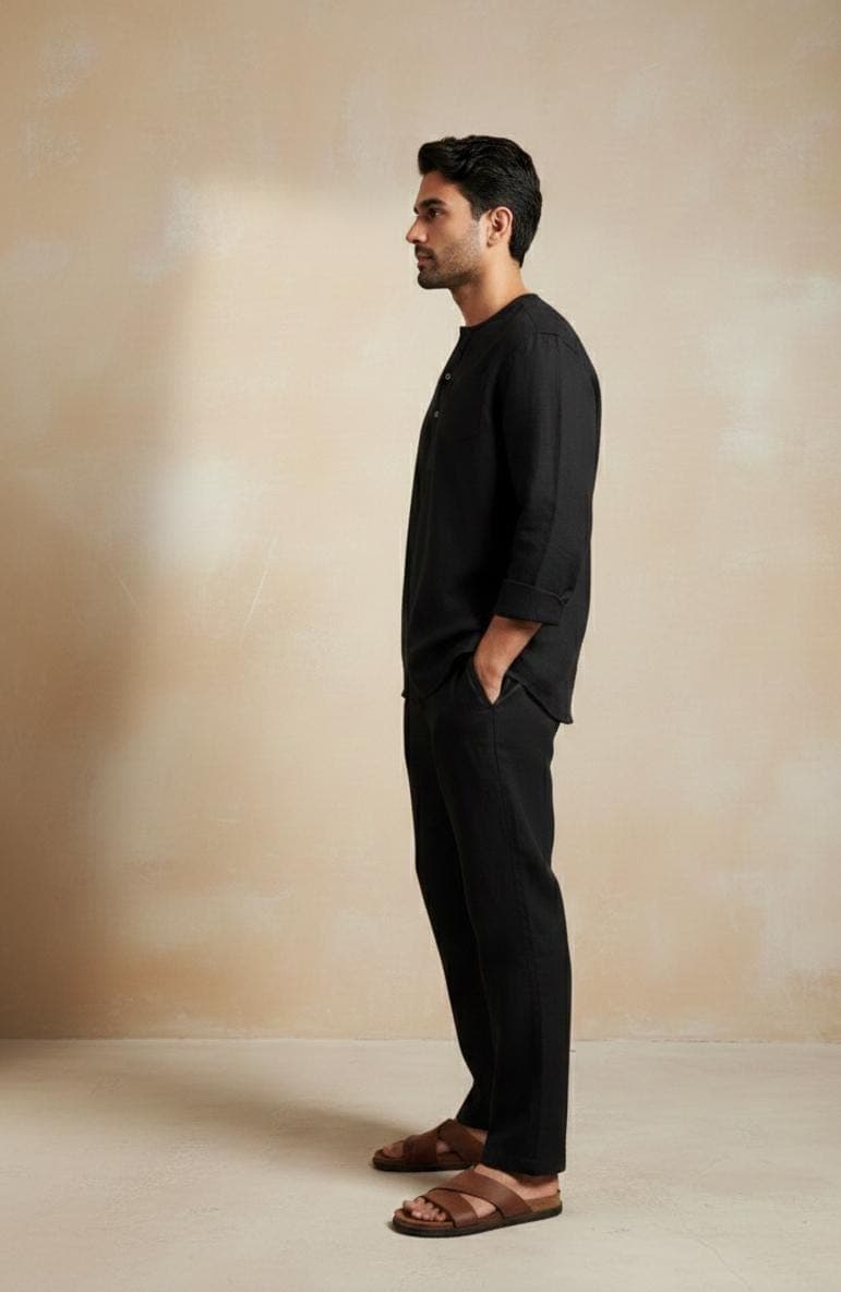 Men's Black Cotton Kurta and Trouser Set | Ethnic Co-ord - image 3