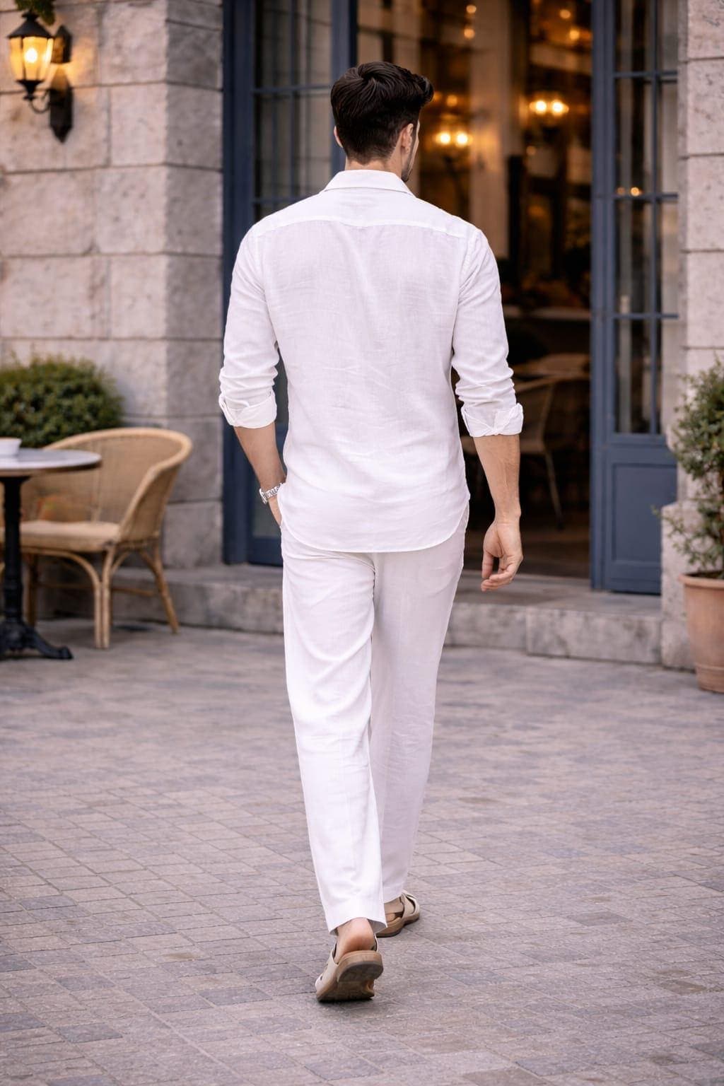 Men's White Linen Shirt and Trouser Set | Summer Beach Resort Co-Ord Outfit - image 5
