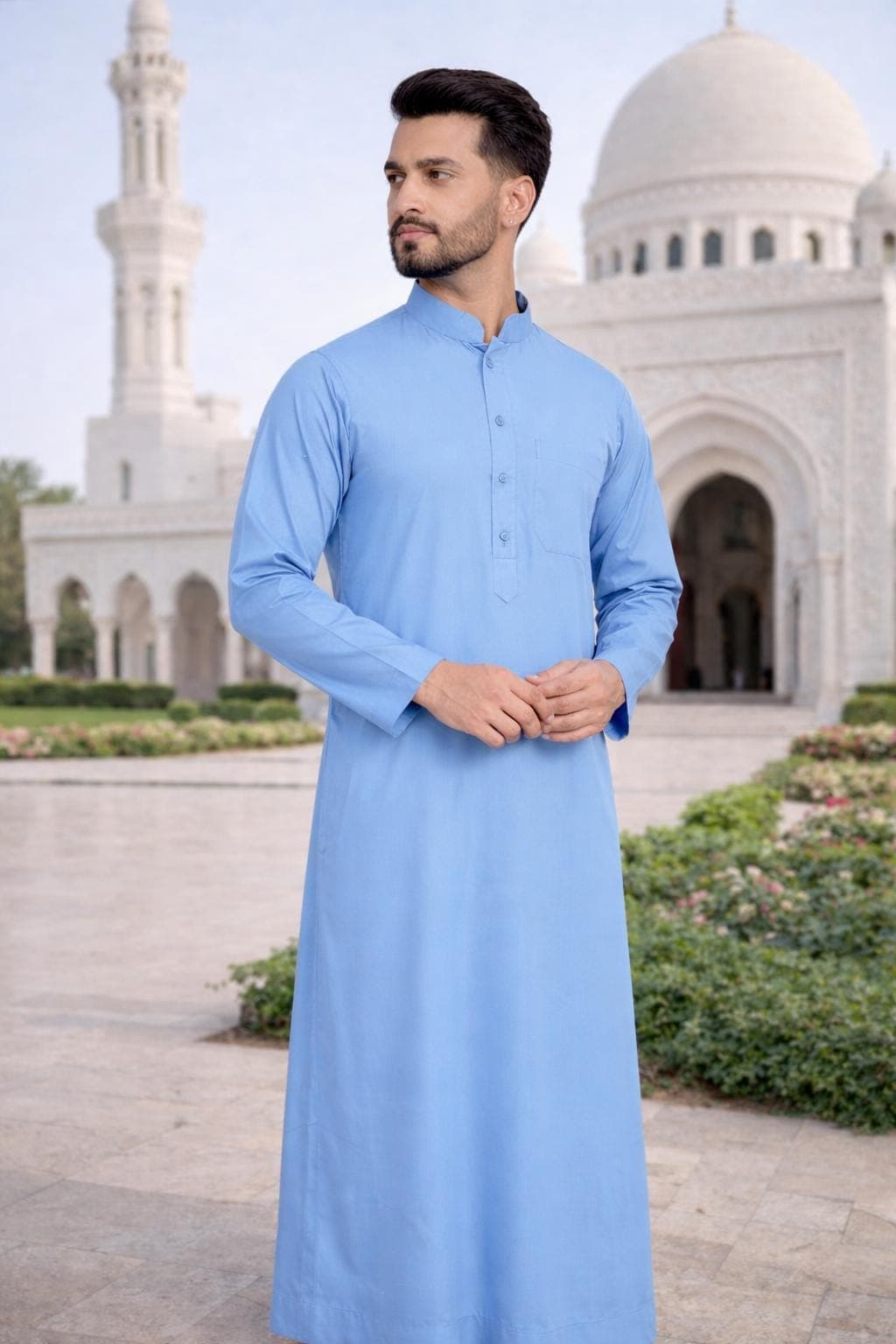 Sky Blue Men’s Thobe | Islamic Wear | Long Kurta for Men | Ramadan & Eid Outfit - image 3