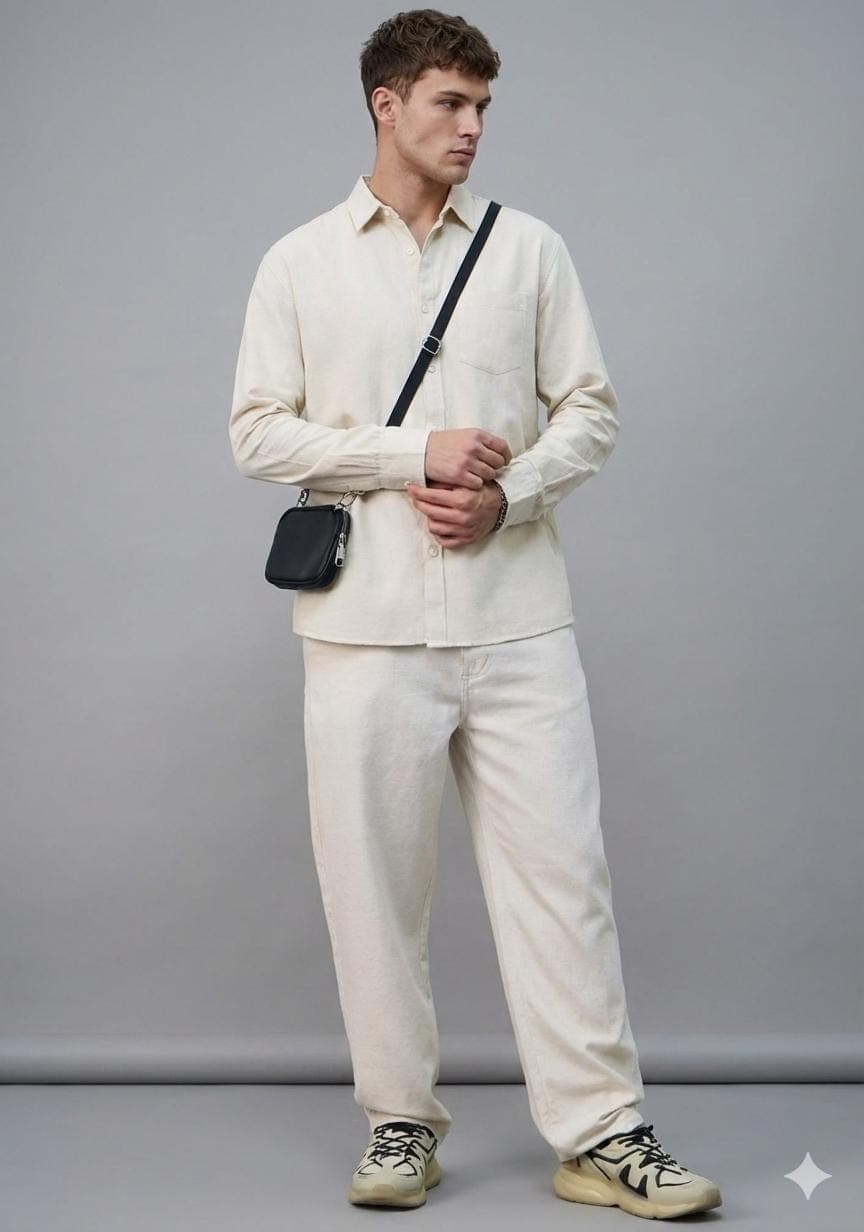 Men's Cream Linen Shirt & Trouser Set | Minimalist Summer Outfit