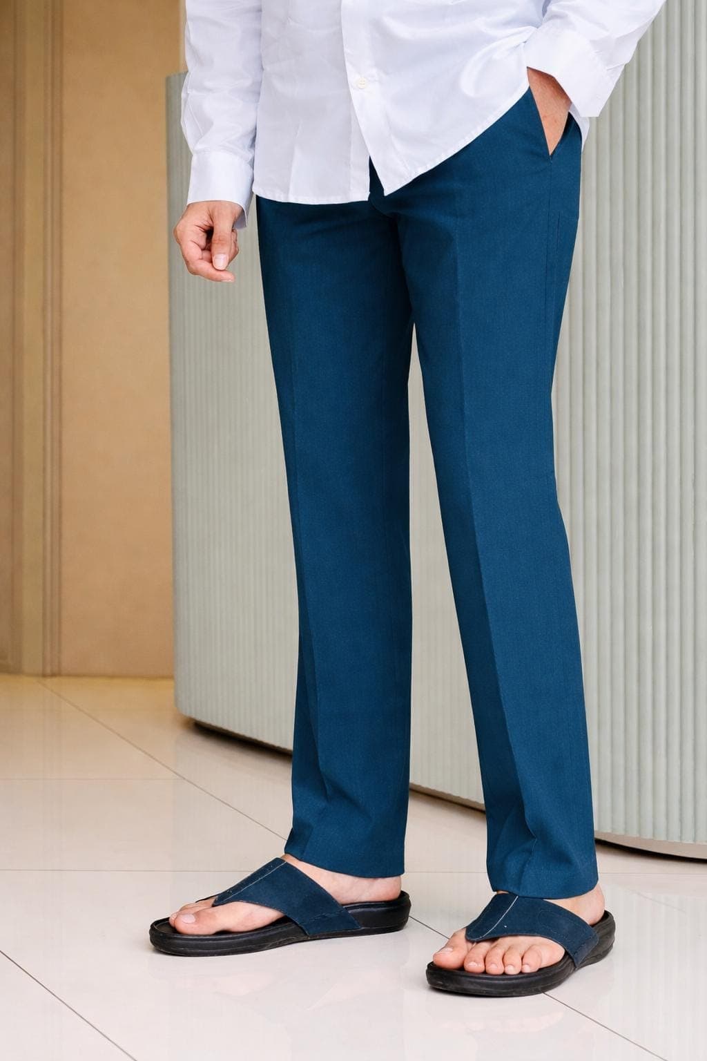 Men's White Straight Fit Trousers | Minimal Style Casual Pants - image 3