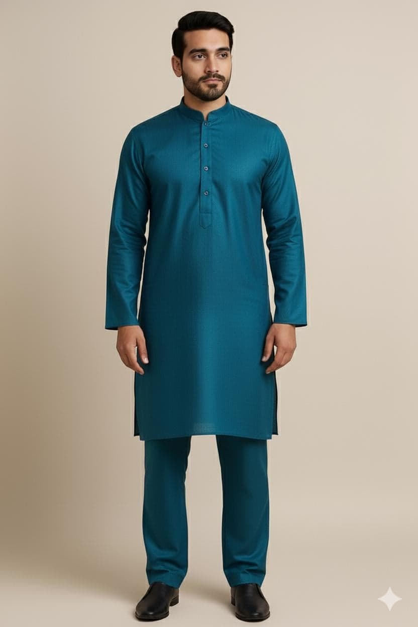 Peacock Green Pathani Kurta Pajama Set – Pakistani Ethnic Wedding Eid Outfit
