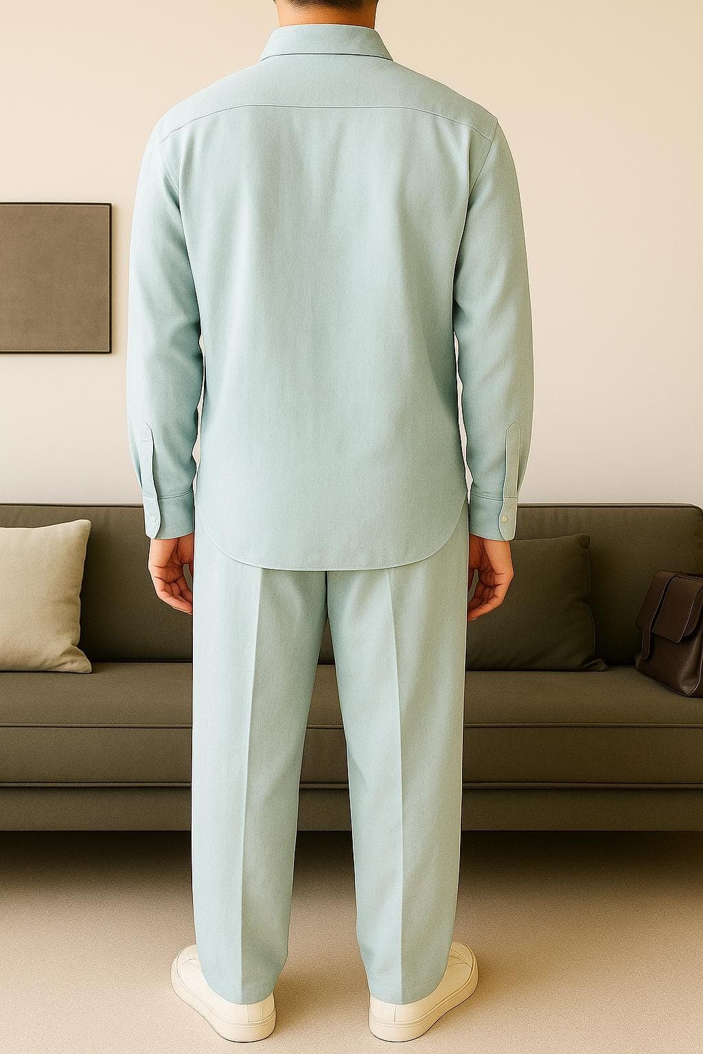 Men's Light Blue Cotton Kurta Pant Set: Relaxed Fit Resort Wear - image 3