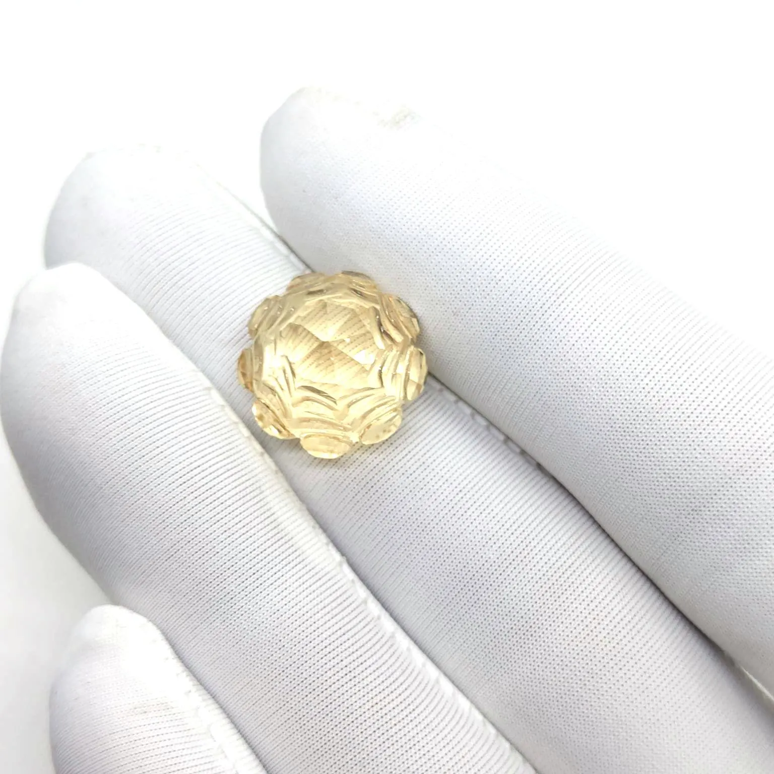 Natural Citrine Carved Gemstone 13.3 Carats Round Vintage Carving 14.8mm Yellow Quartz Stone - image 4