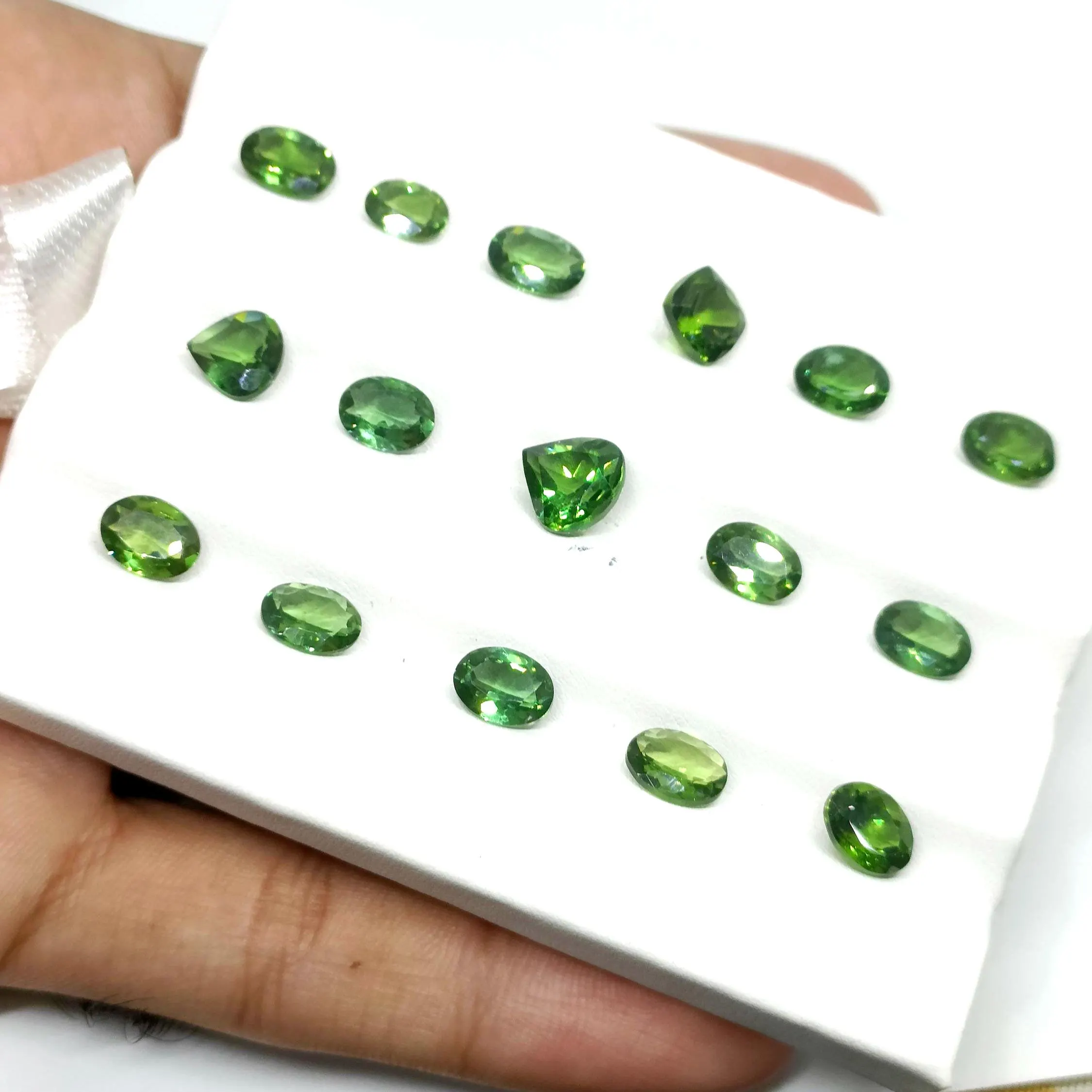 Green Apatite Gemstone Lot: Oval Pear Faceted Stones