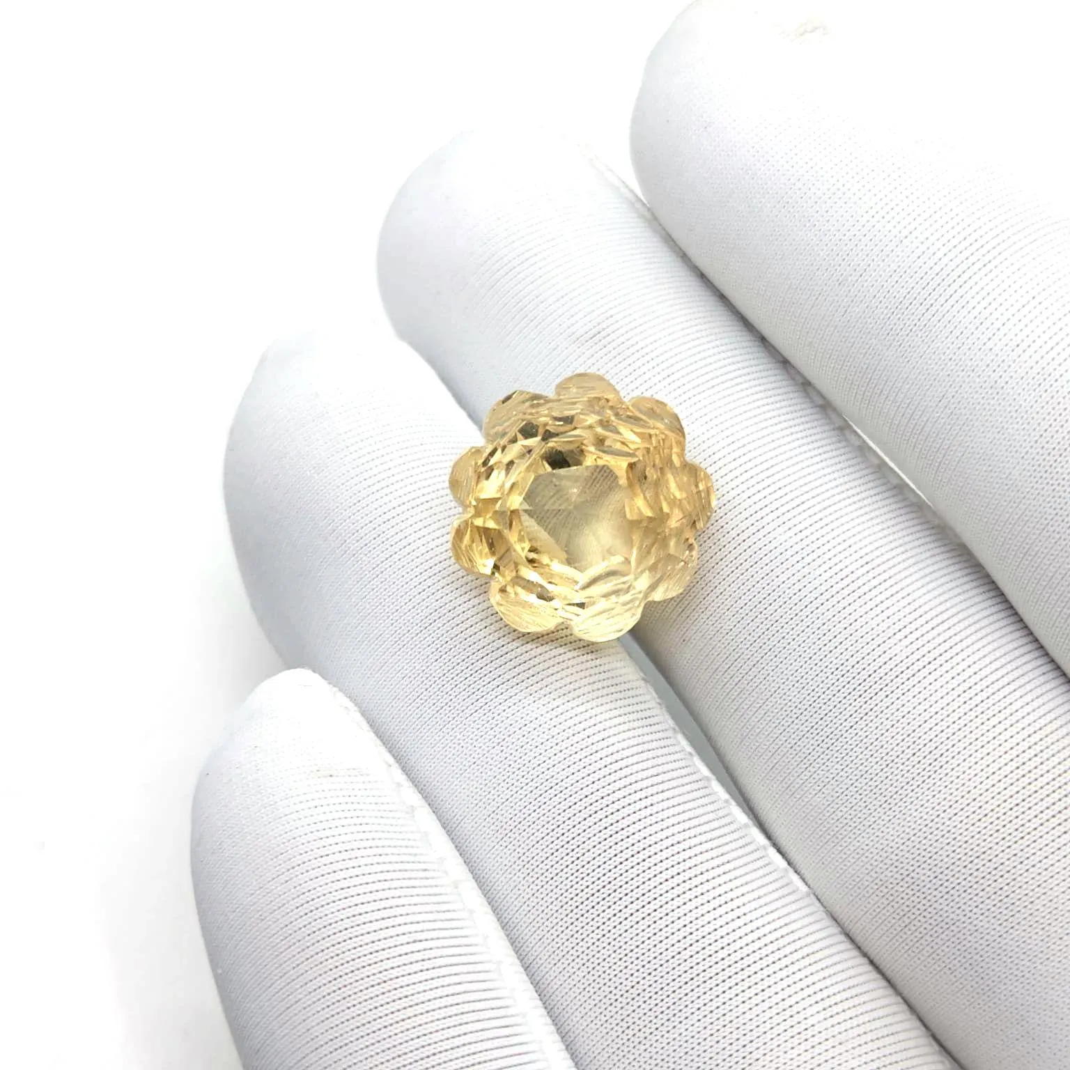 Natural Citrine Carved Gemstone 13.3 Carats Round Vintage Carving 14.8mm Yellow Quartz Stone