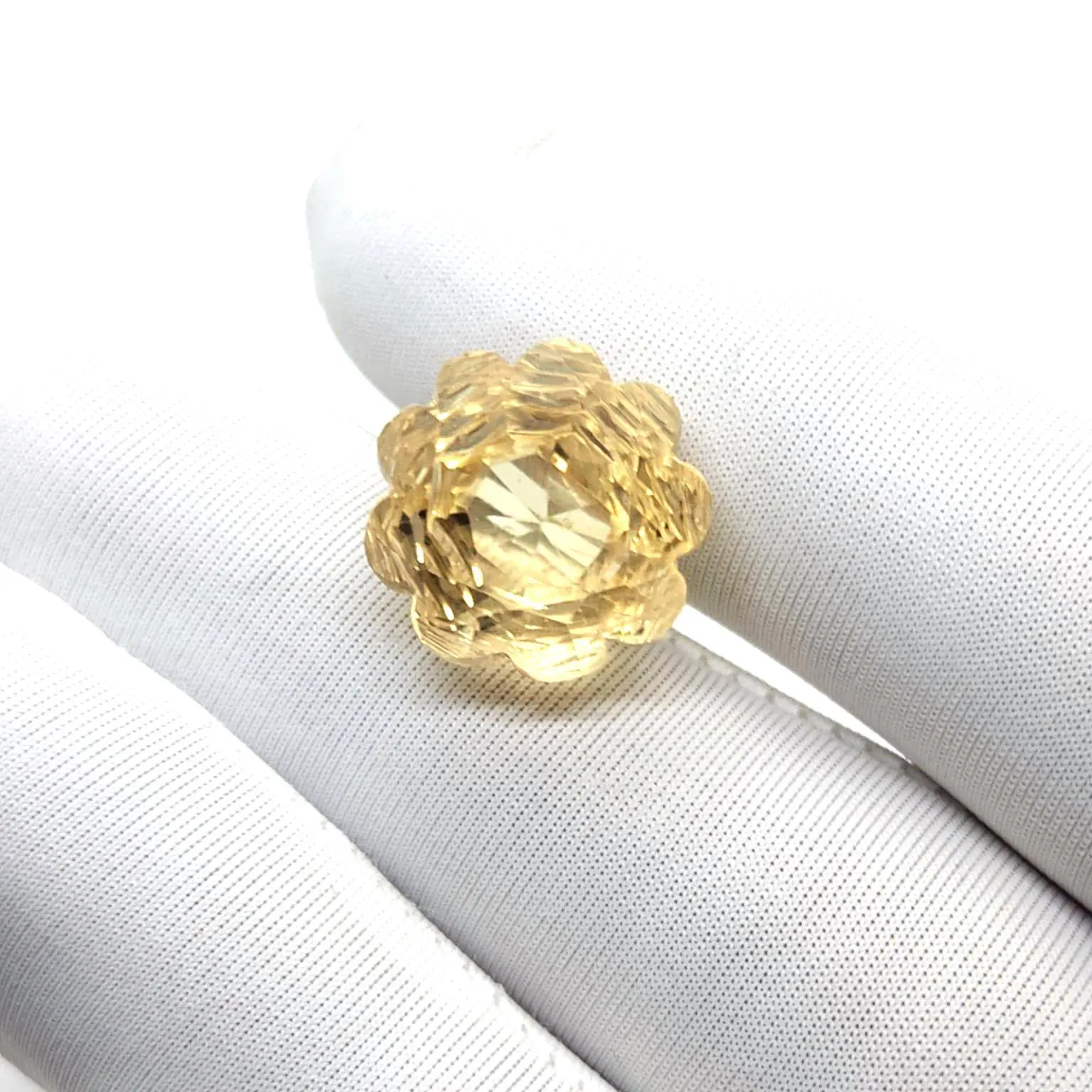 Natural Citrine Carved Gemstone 13.3 Carats Round Vintage Carving 14.8mm Yellow Quartz Stone - image 5