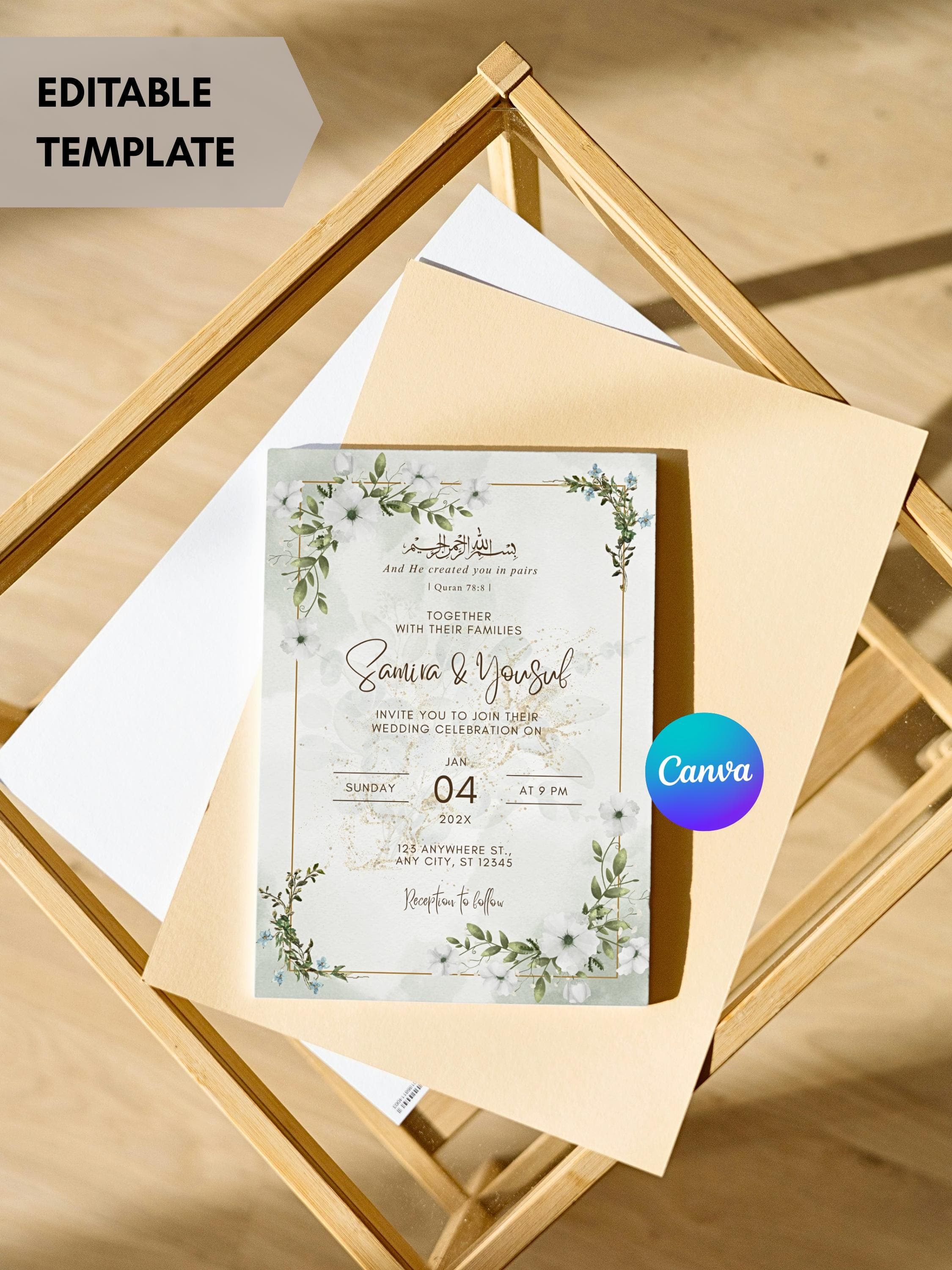 Islamic Wedding Invitation Template Nikkah Invitation Editable Muslim Wedding Invite Muslim Invitation Card Muslim Wedding Invitation Canva - image 4