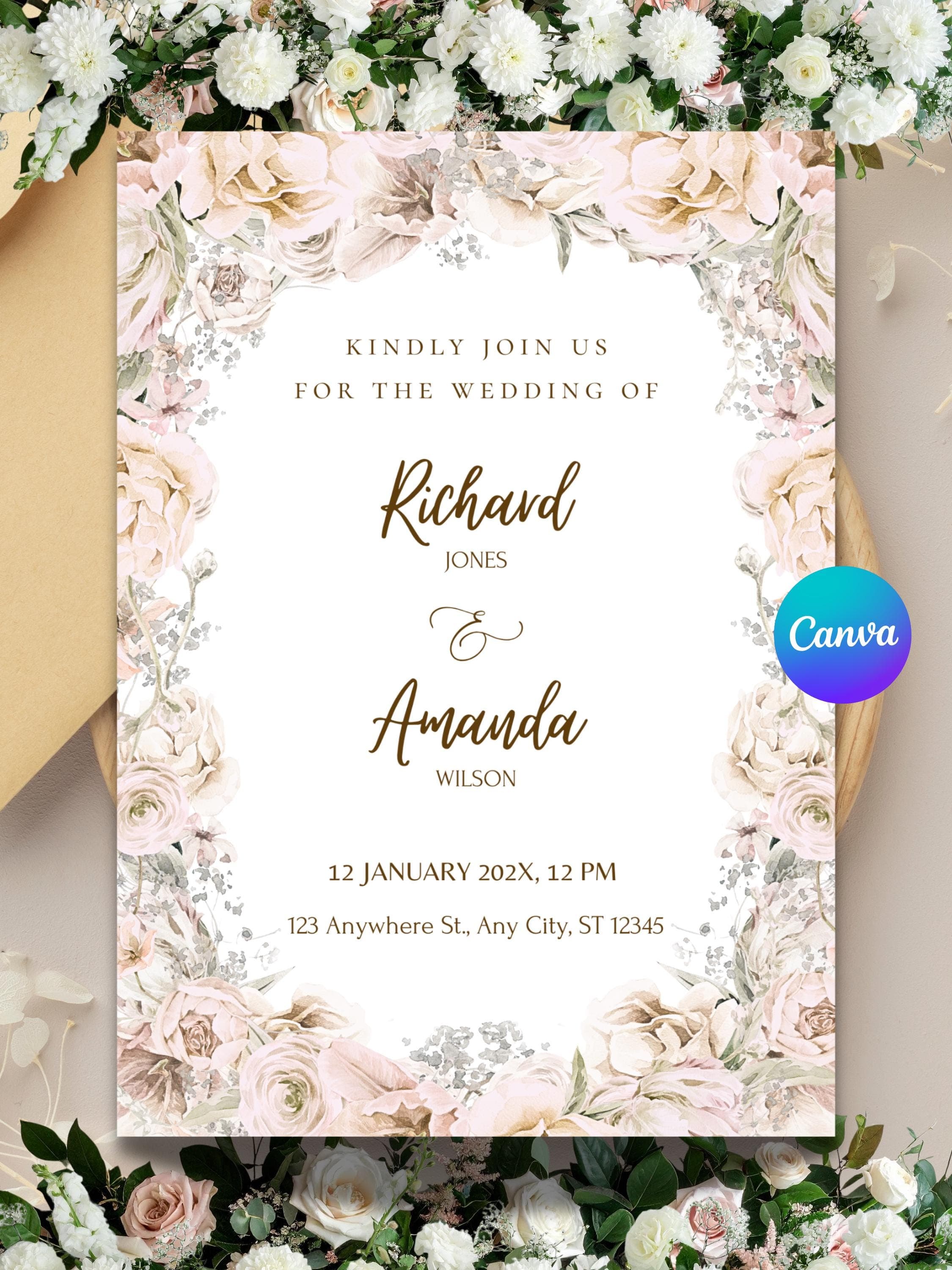 Wildflower Wedding Invitation Template, Rustic Boho Design (Digital) - image 4
