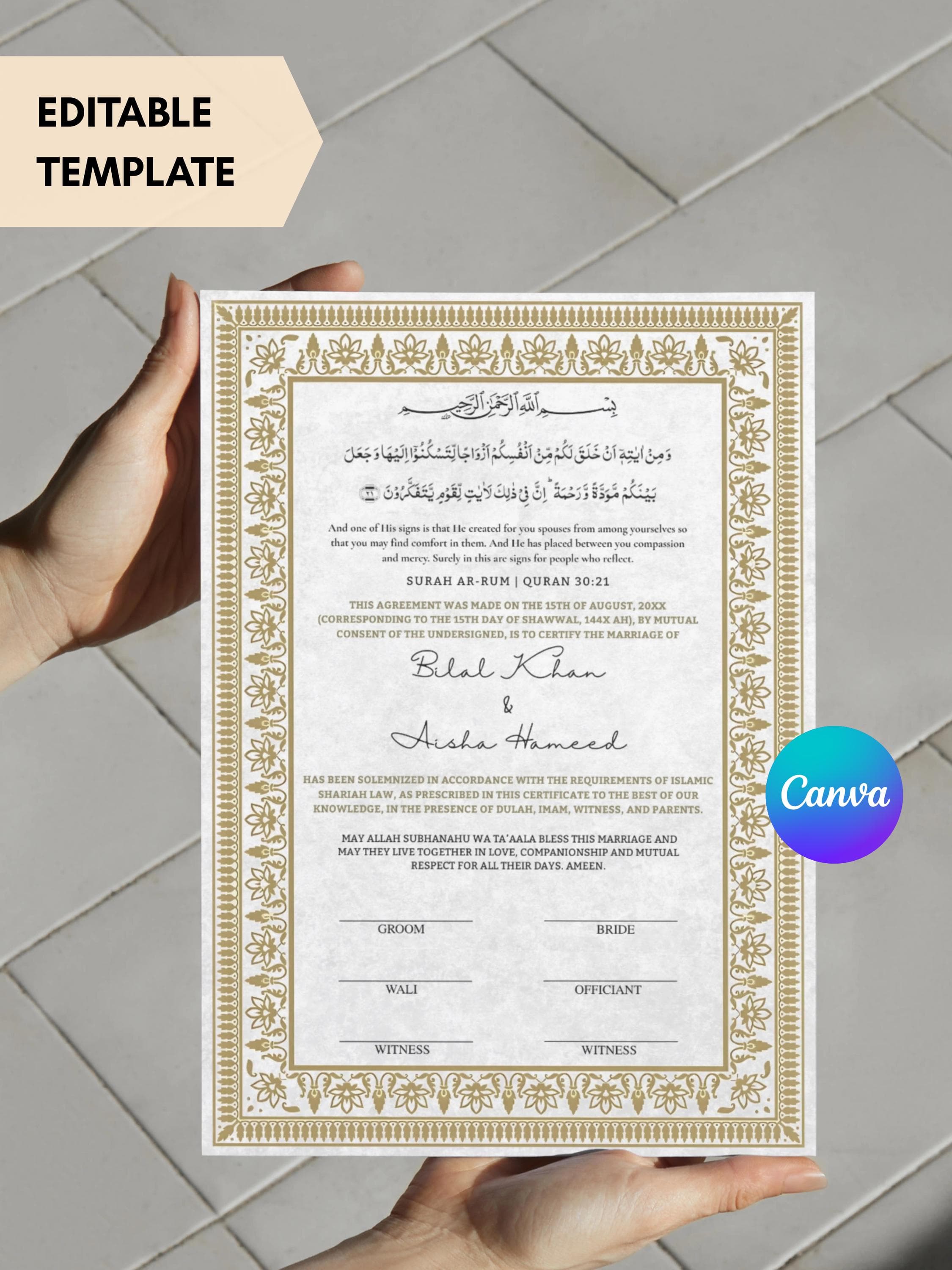Editable Nikkah Certificate Canva Template, Islamic Marriage Contract (Digital Download) - image 5