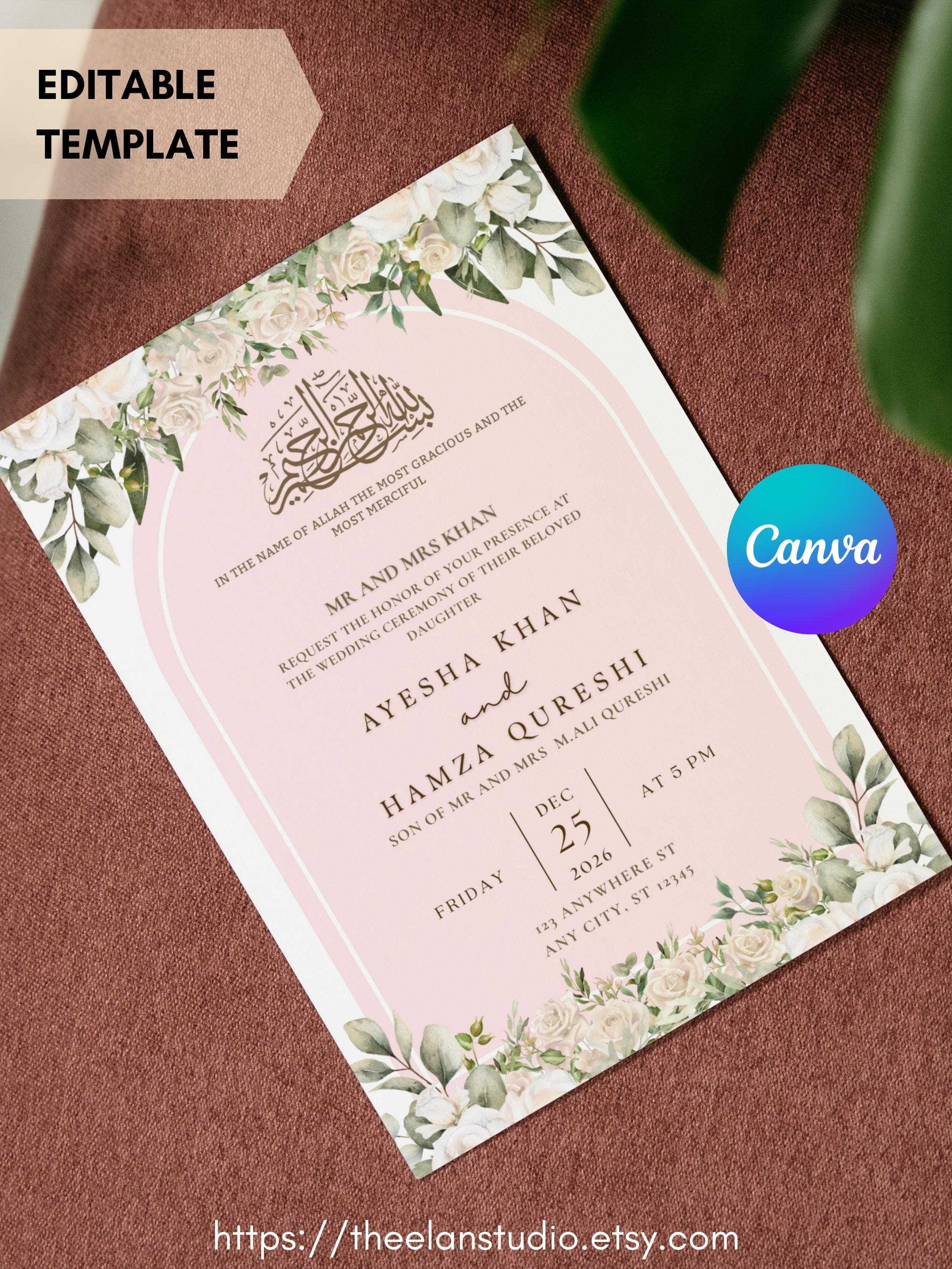 Floral Muslim Wedding Invitation Walima Invitation Card Islamic Wedding Card Nikkah Invitation Digital Valima Invitation Nikkah invite - image 5