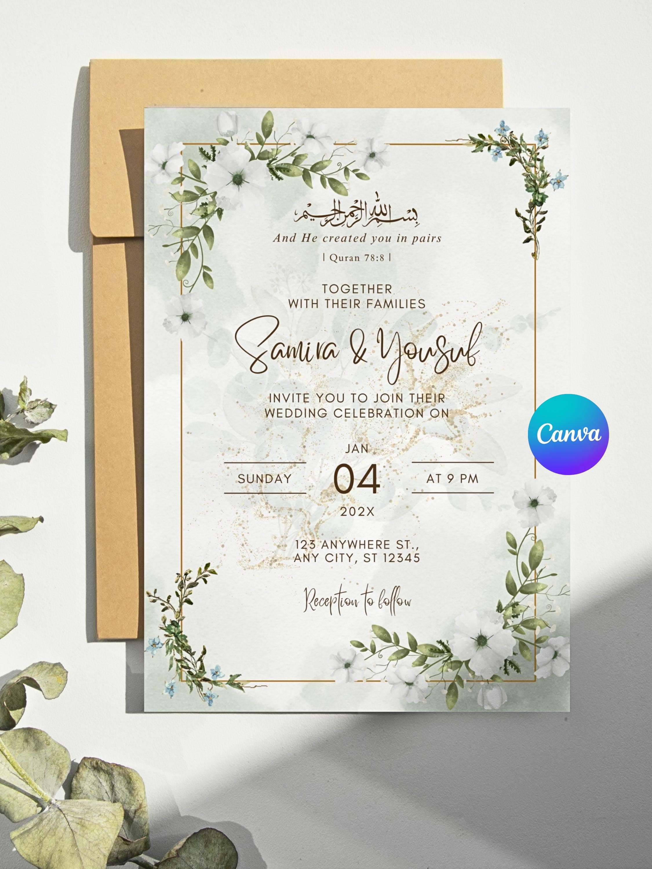 Islamic Wedding Invitation Template Nikkah Invitation Editable Muslim Wedding Invite Muslim Invitation Card Muslim Wedding Invitation Canva - image 3