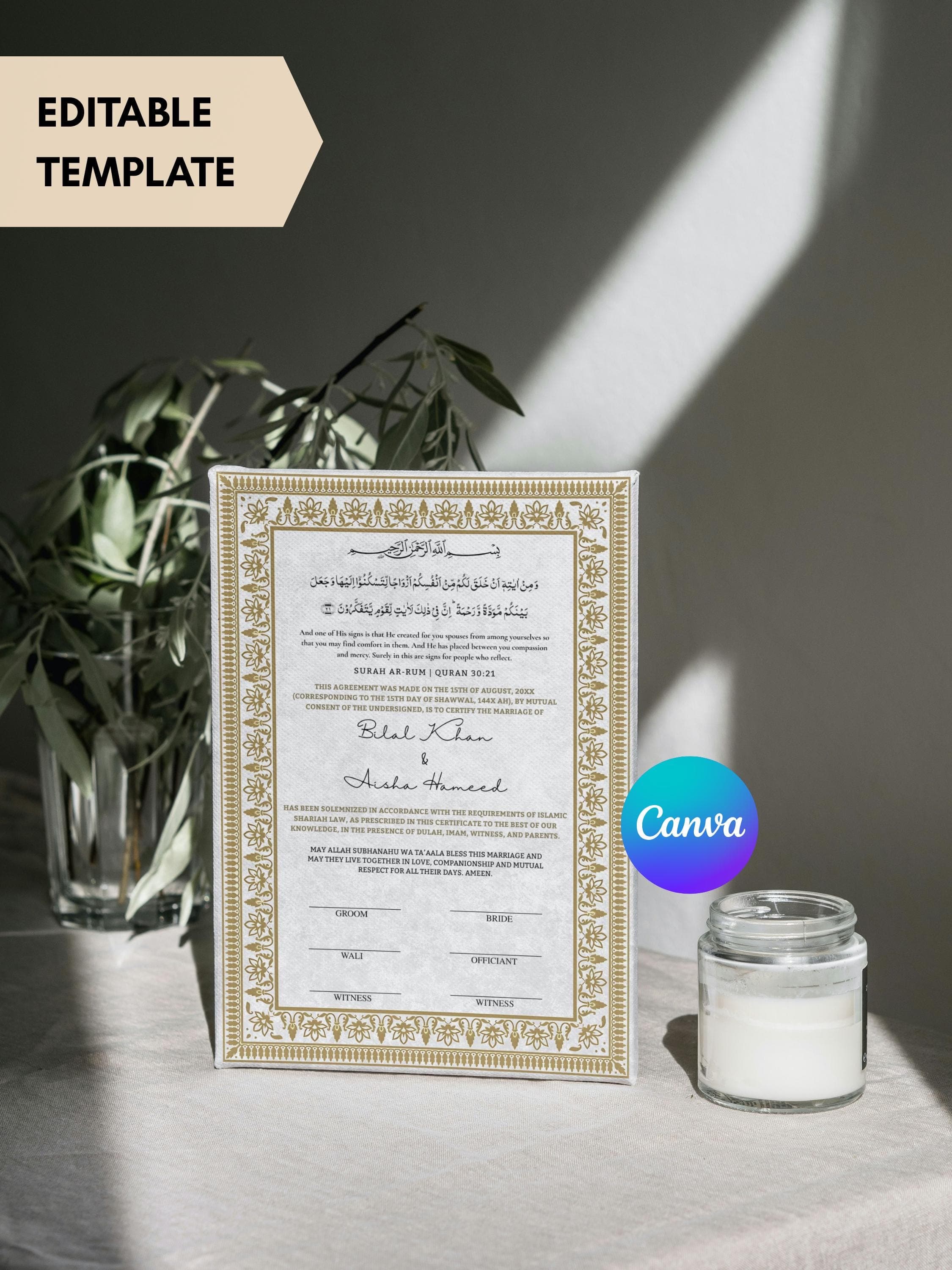 Editable Nikkah Certificate Canva Template, Islamic Marriage Contract (Digital Download) - image 4