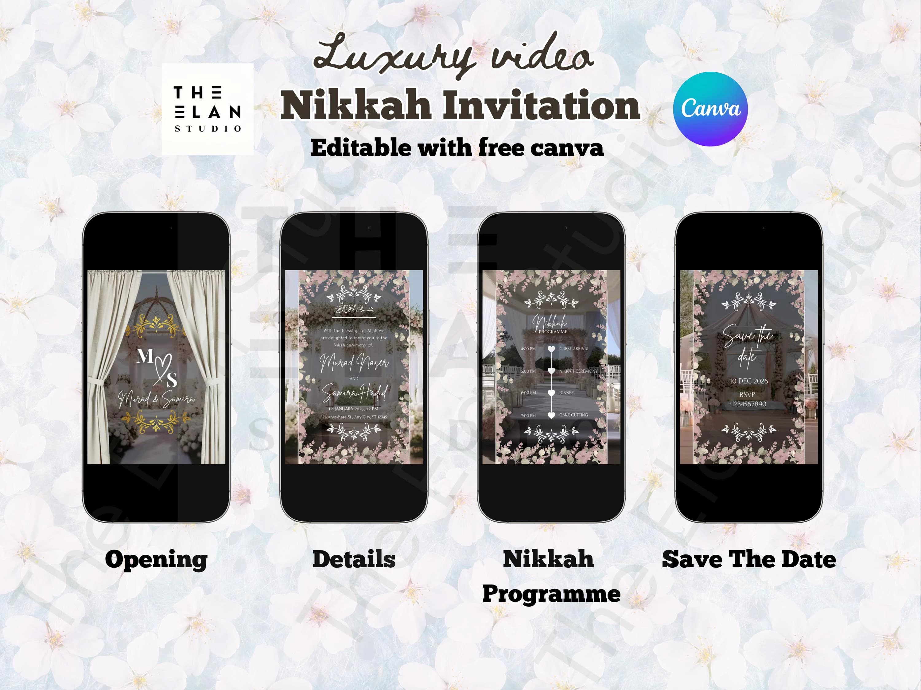 Editable Nikkah Invitation Video Template, Islamic Wedding Canva Mobile Invite video Animation - image 3