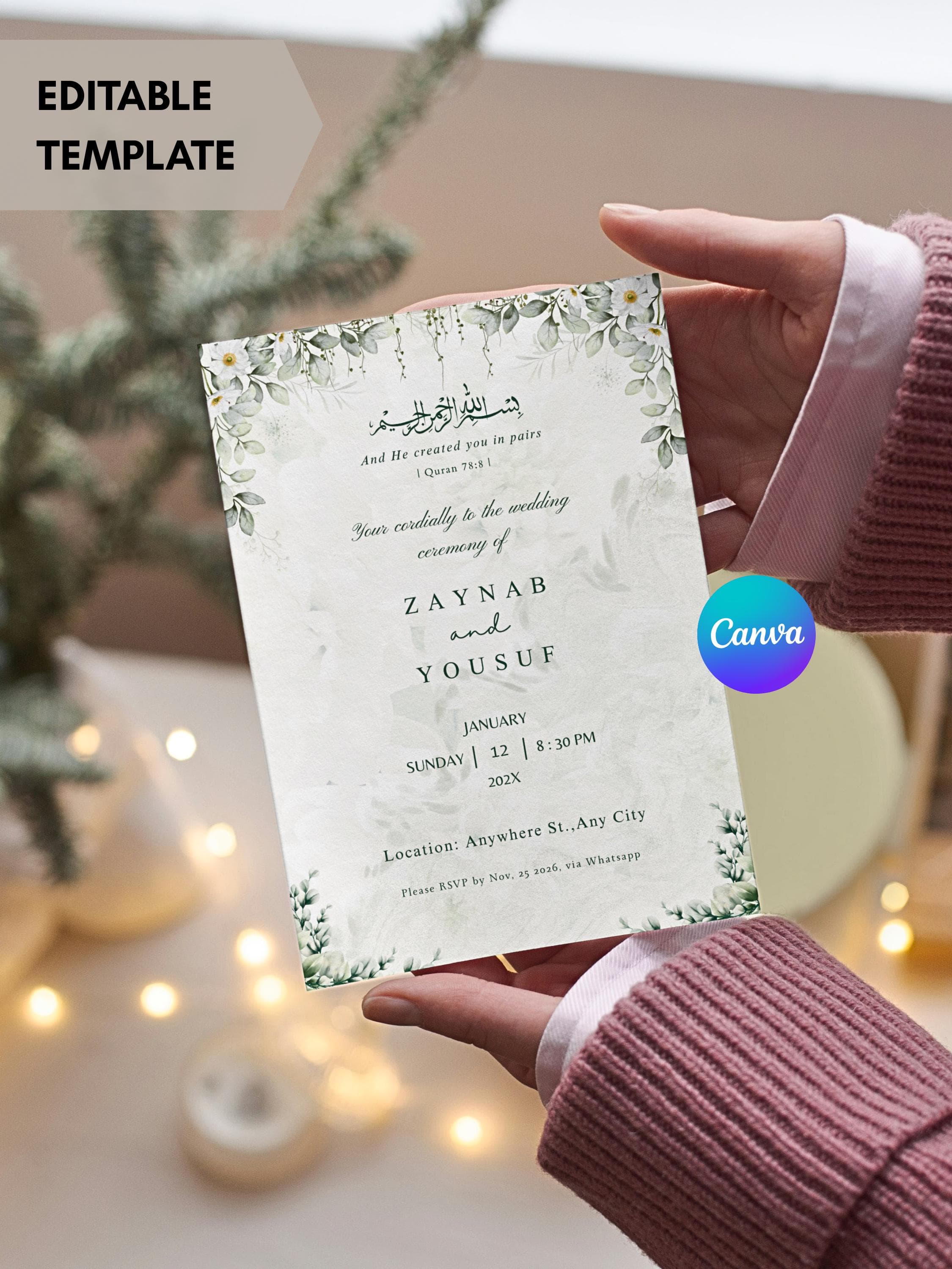 Muslim Wedding Invitation Template Nikkah Invitaion Islamic Marriage Card Shaadi Invite Barat Invitation Floral Muslim Nikah Invite Digital - image 5