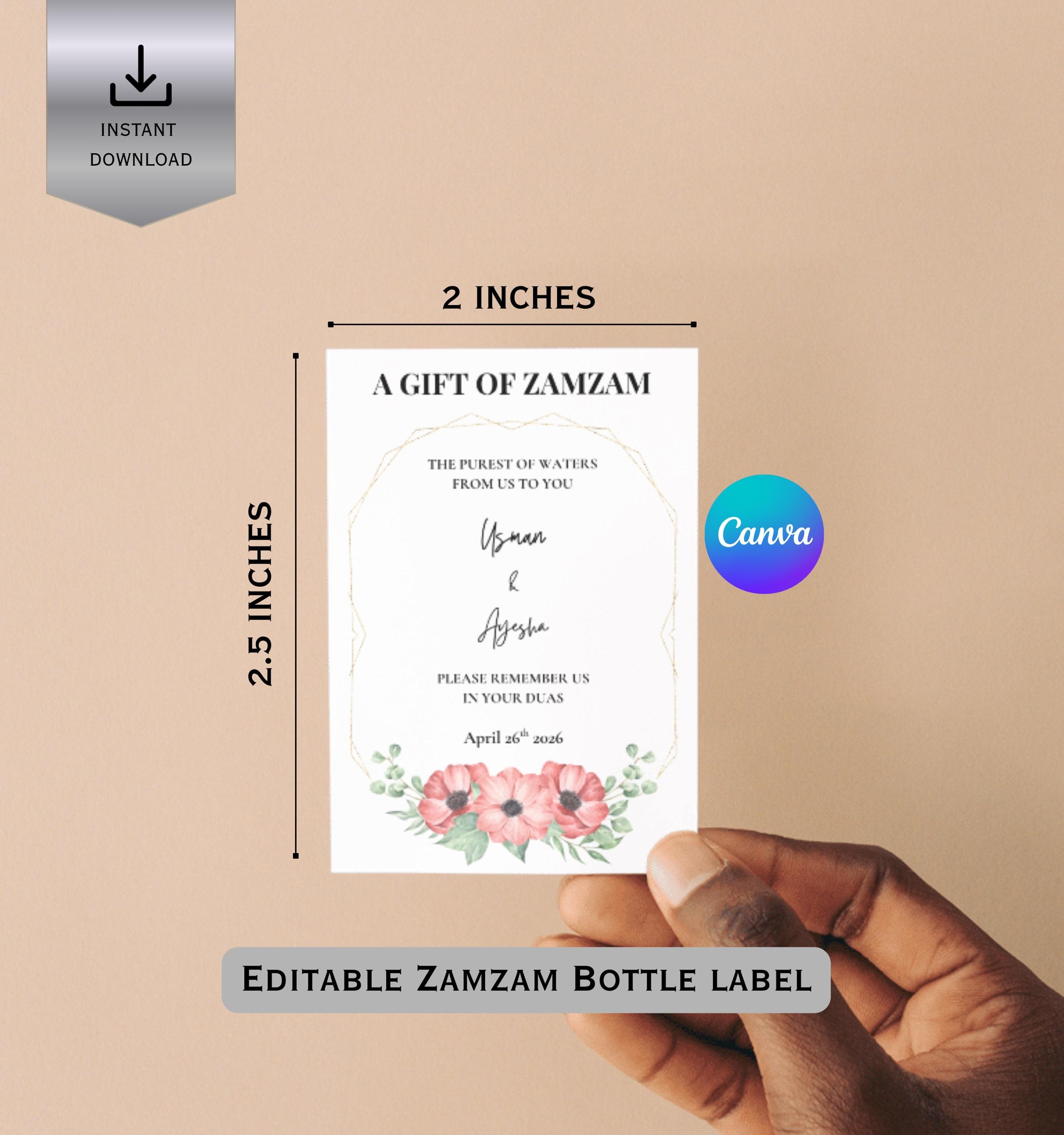 Editable Zamzam Bottle Label, Islamic Hajj Umrah Gift, Canva Template (Digital Download) - image 3