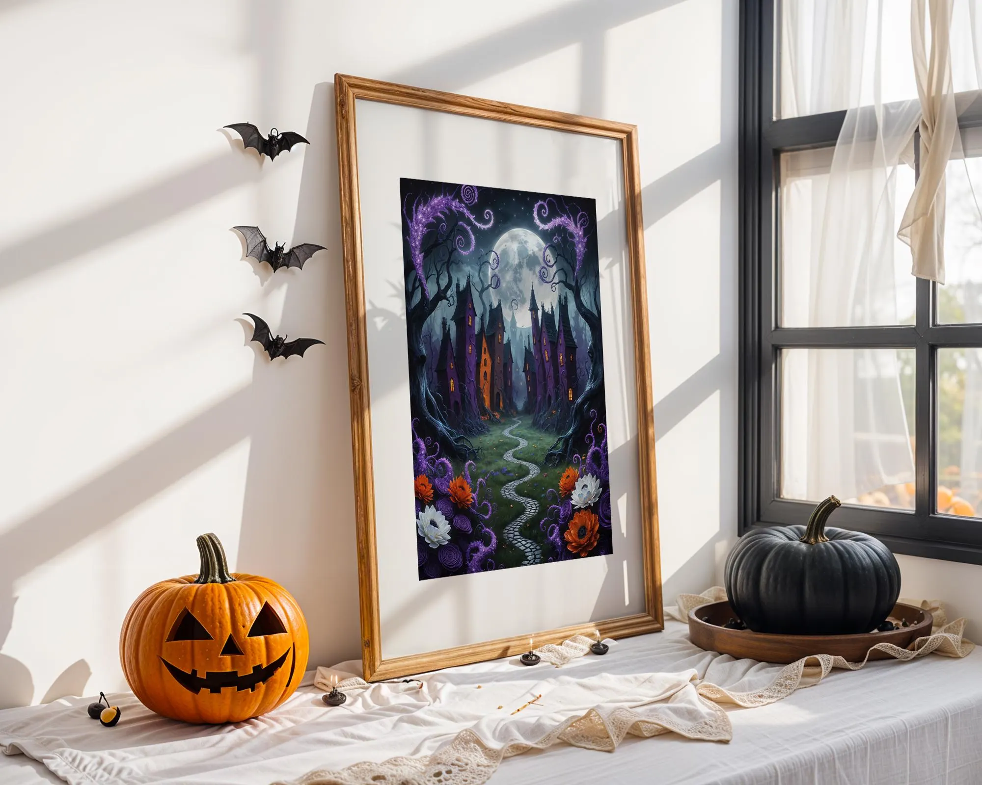 Haunted Tim Burton Village Art Print: Halloween Decor (Digital Printable)
