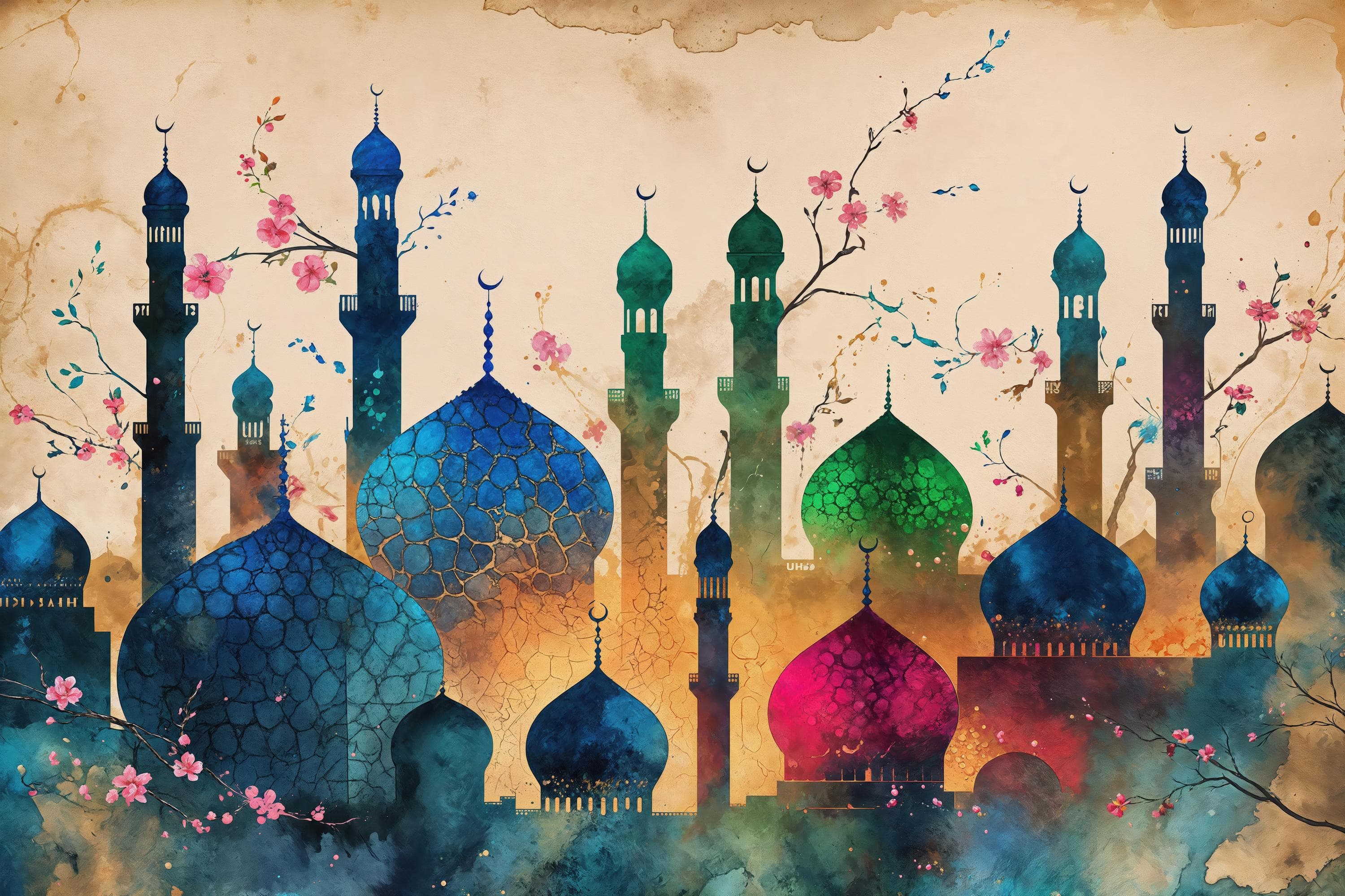 Whimsical Persian Architecture Print – Islamic Art, Floral Tapestry (Digital Download)