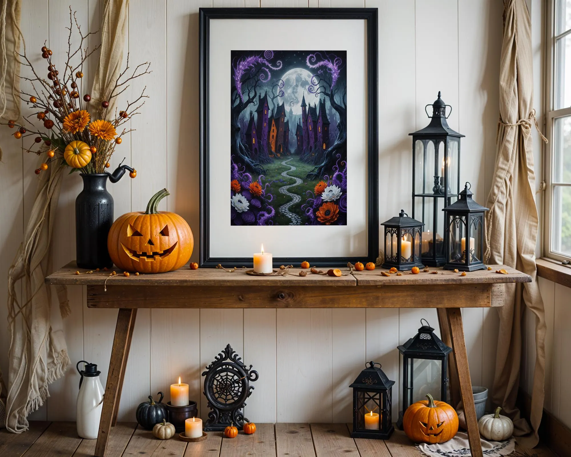 Haunted Tim Burton Village Art Print: Halloween Decor (Digital Printable)
