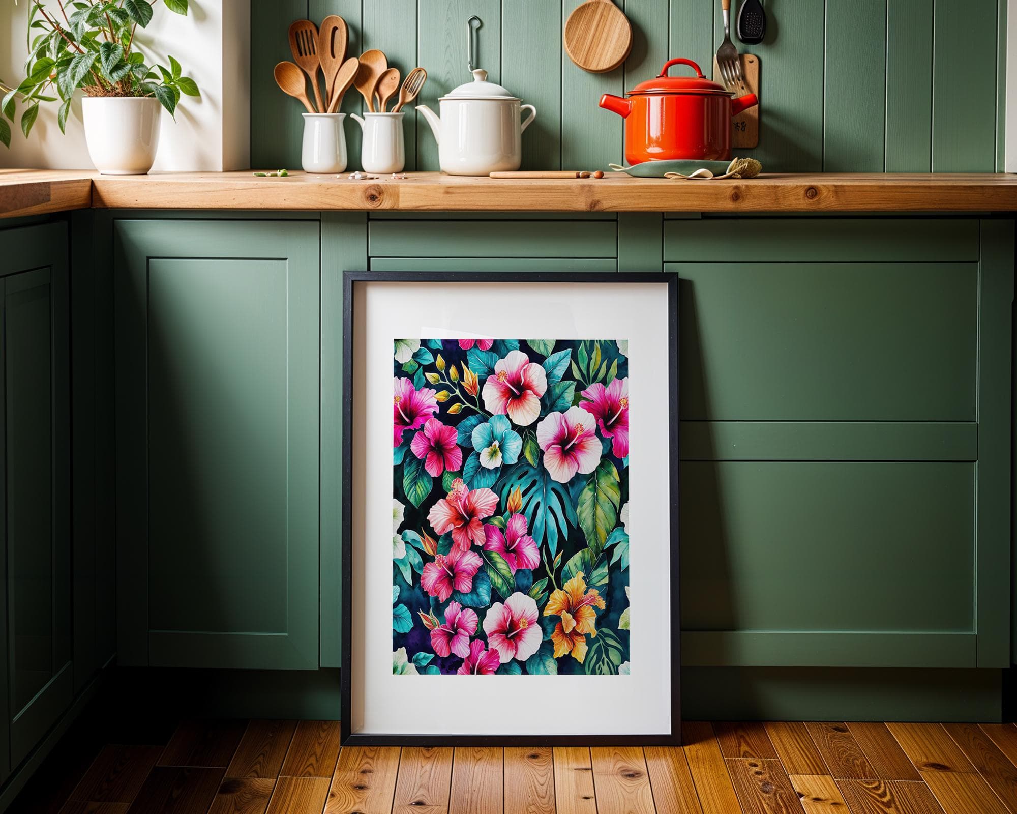 Frida Kahlo Inspired Jungle Floral Print – Tropical Watercolor Wall Art | Floral Art (Digital Print and Download)