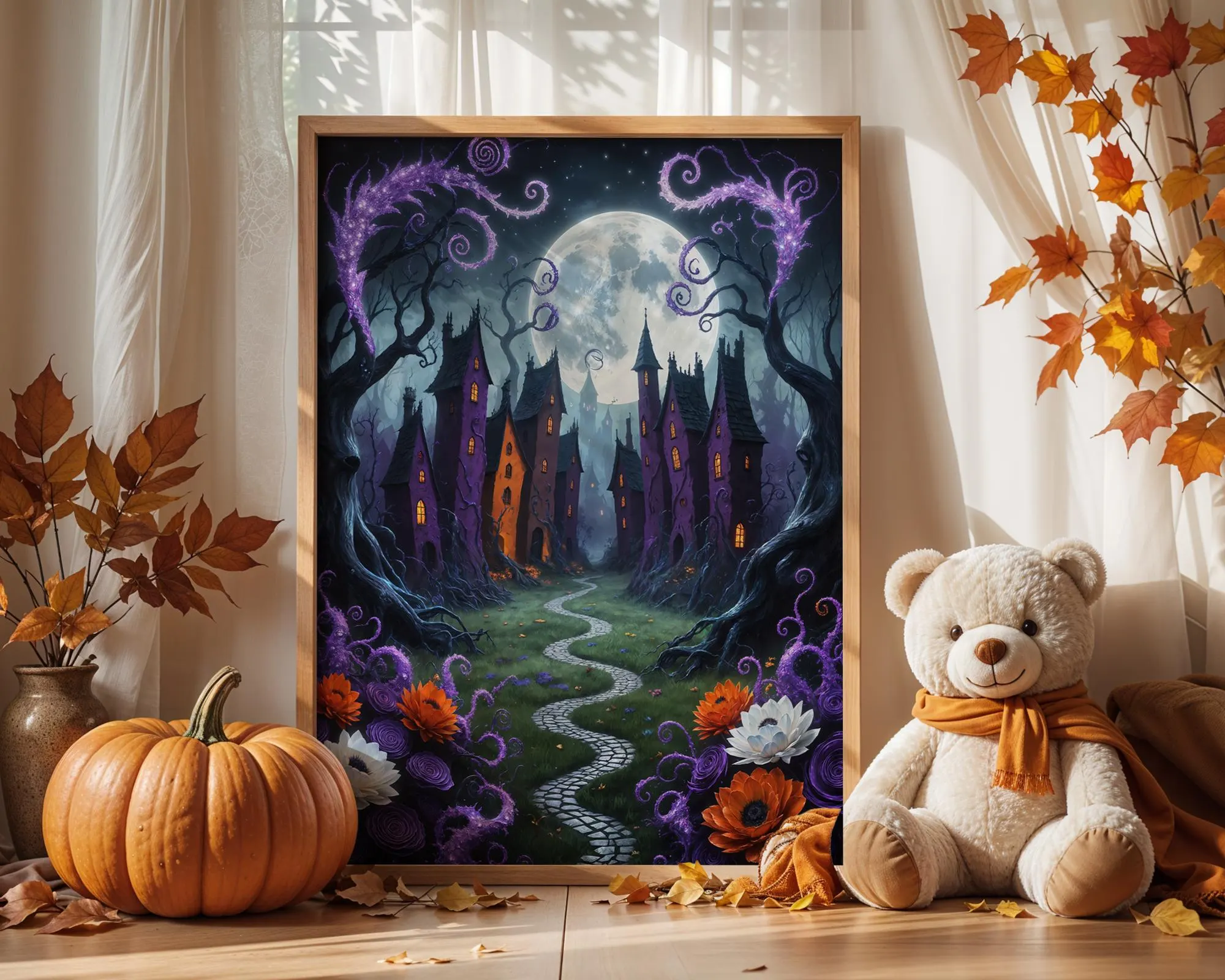 Haunted Tim Burton Village Art Print: Halloween Decor (Digital Printable)