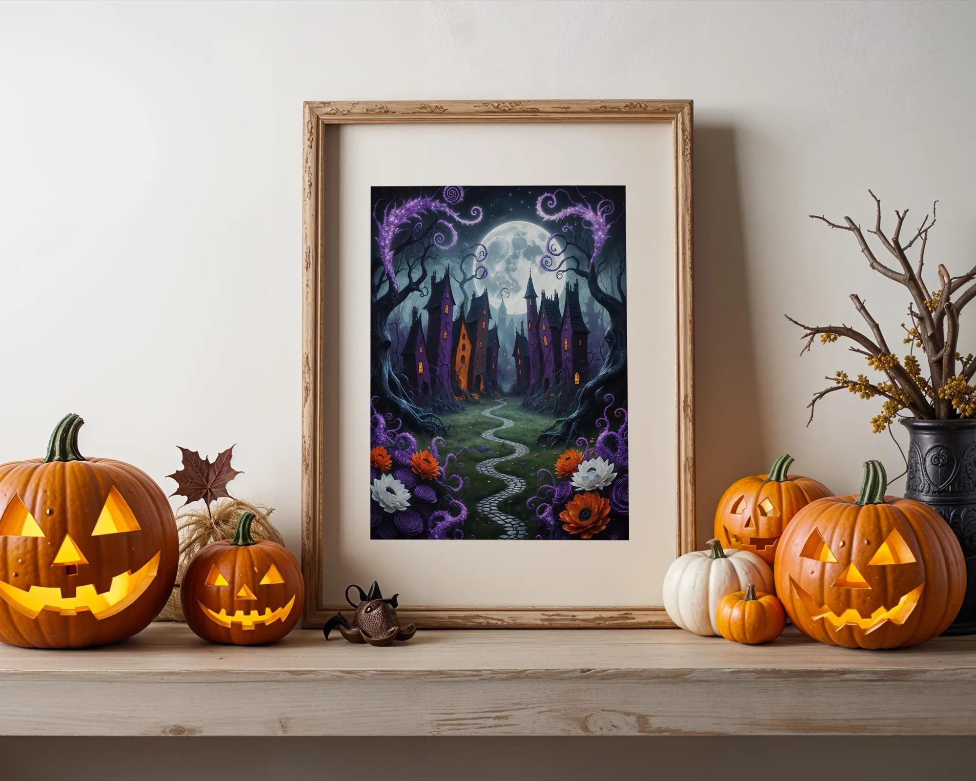 Haunted Tim Burton Village Art Print: Halloween Decor (Digital Printable)