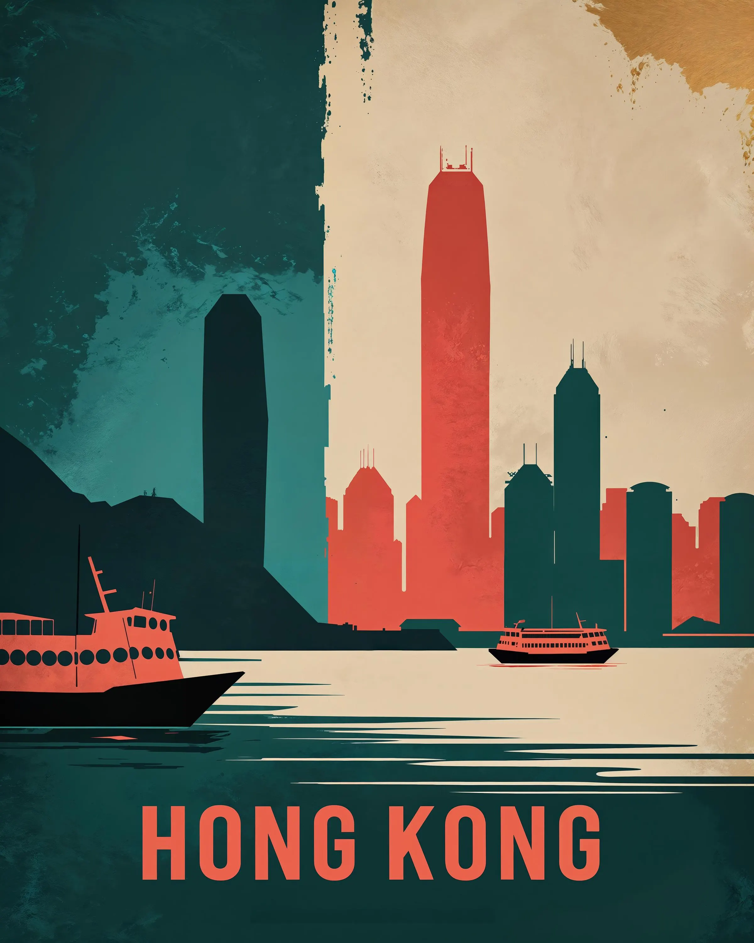 Hong Kong Travel Poster: Minimalist Victoria Peak Art Print (Digital Download